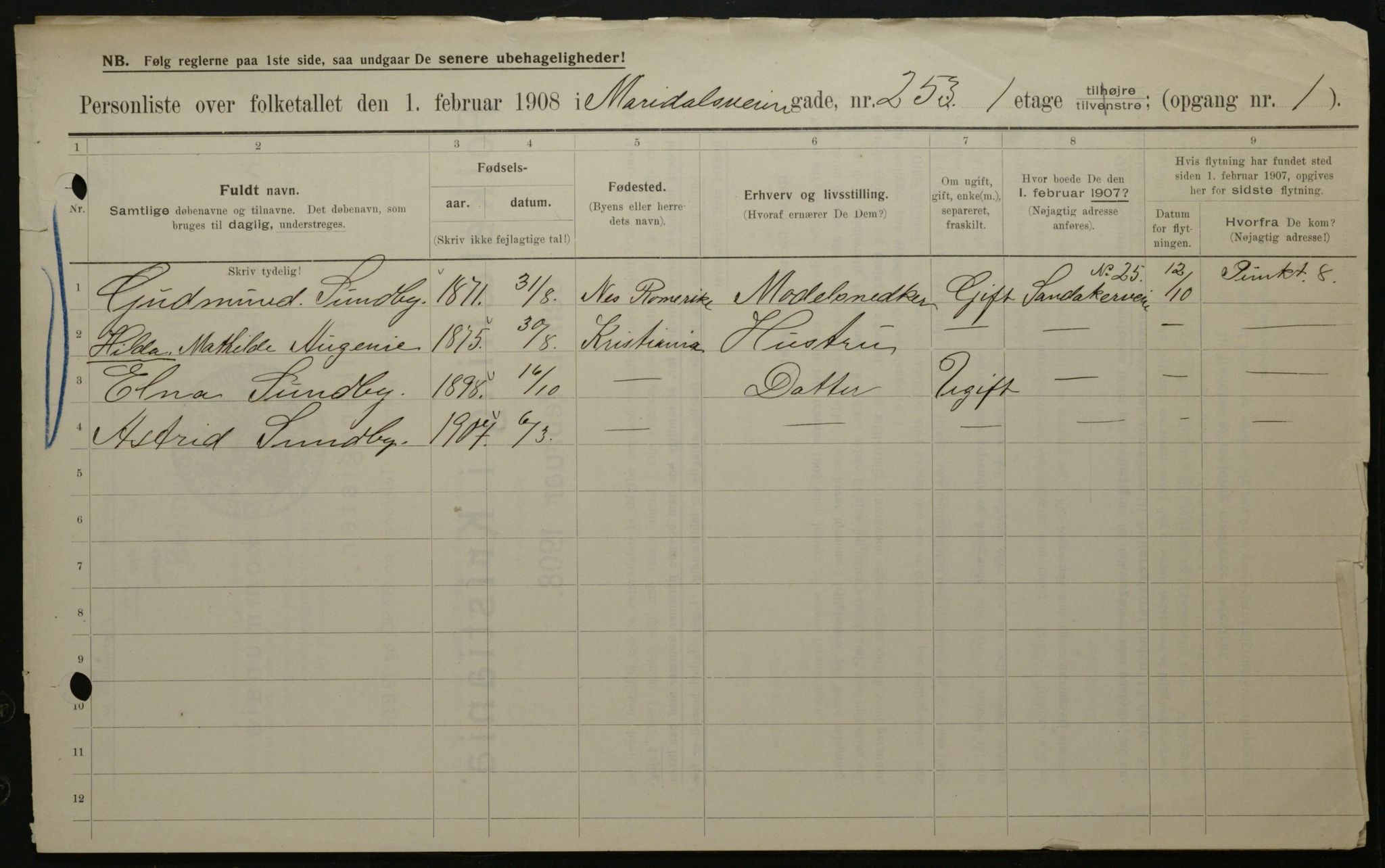 OBA, Municipal Census 1908 for Kristiania, 1908, p. 56320