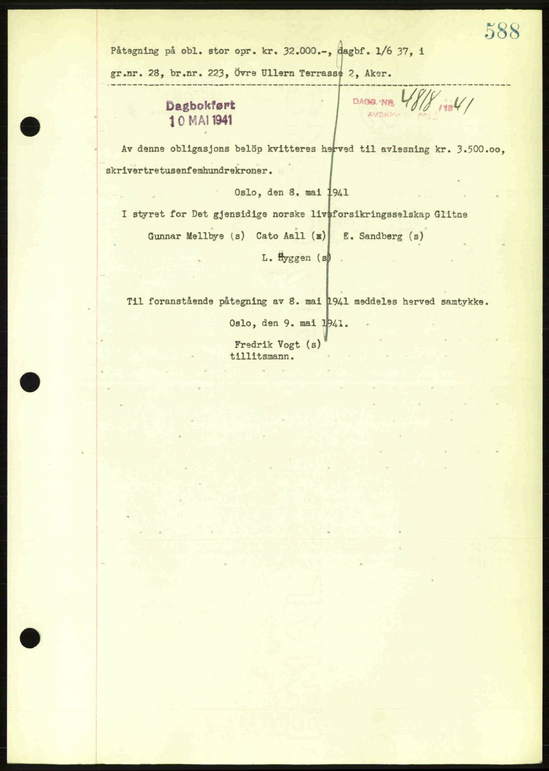 Aker herredsskriveri, SAO/A-10896/G/Gb/Gba/Gbac/L0022: Mortgage book no. B180-181, 1941-1941, Diary no: : 4818/1941