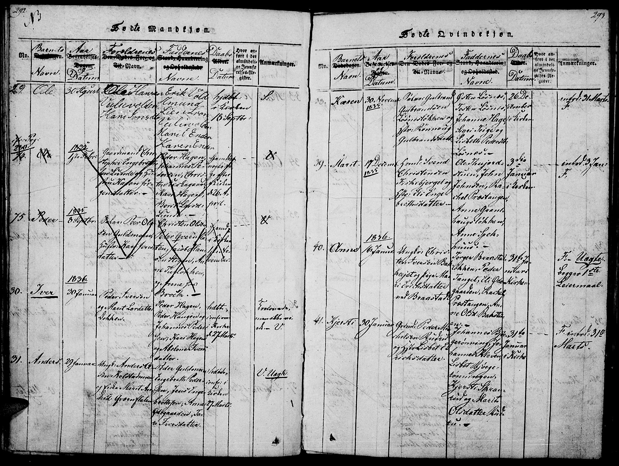 Ringebu prestekontor, AV/SAH-PREST-082/H/Ha/Haa/L0004: Parish register (official) no. 4, 1821-1839, p. 292-293