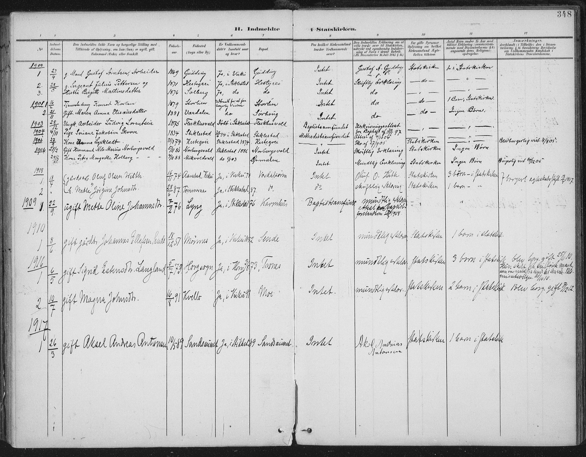 Ministerialprotokoller, klokkerbøker og fødselsregistre - Nord-Trøndelag, AV/SAT-A-1458/723/L0246: Parish register (official) no. 723A15, 1900-1917, p. 348