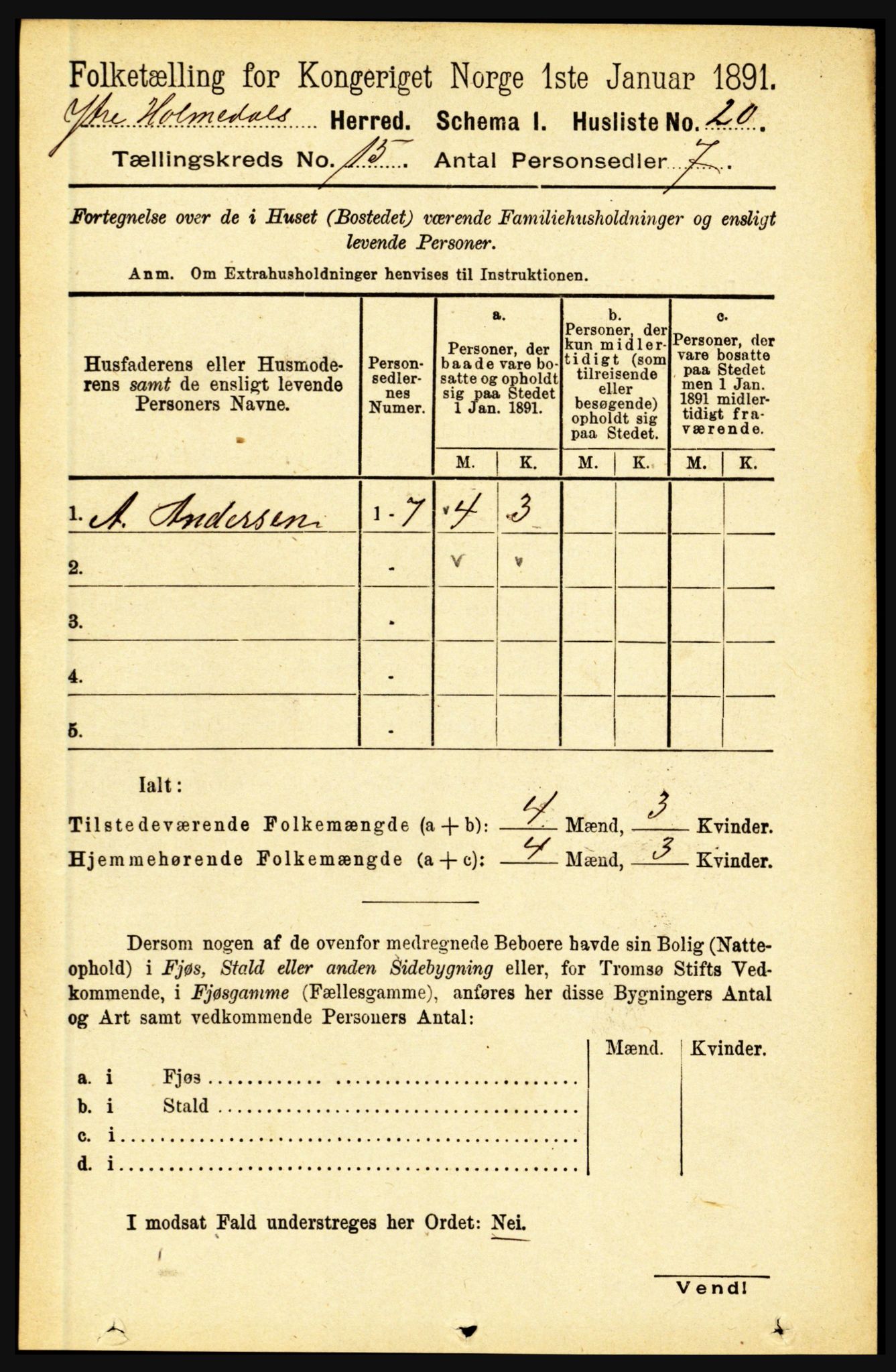 RA, 1891 census for 1429 Ytre Holmedal, 1891, p. 3976