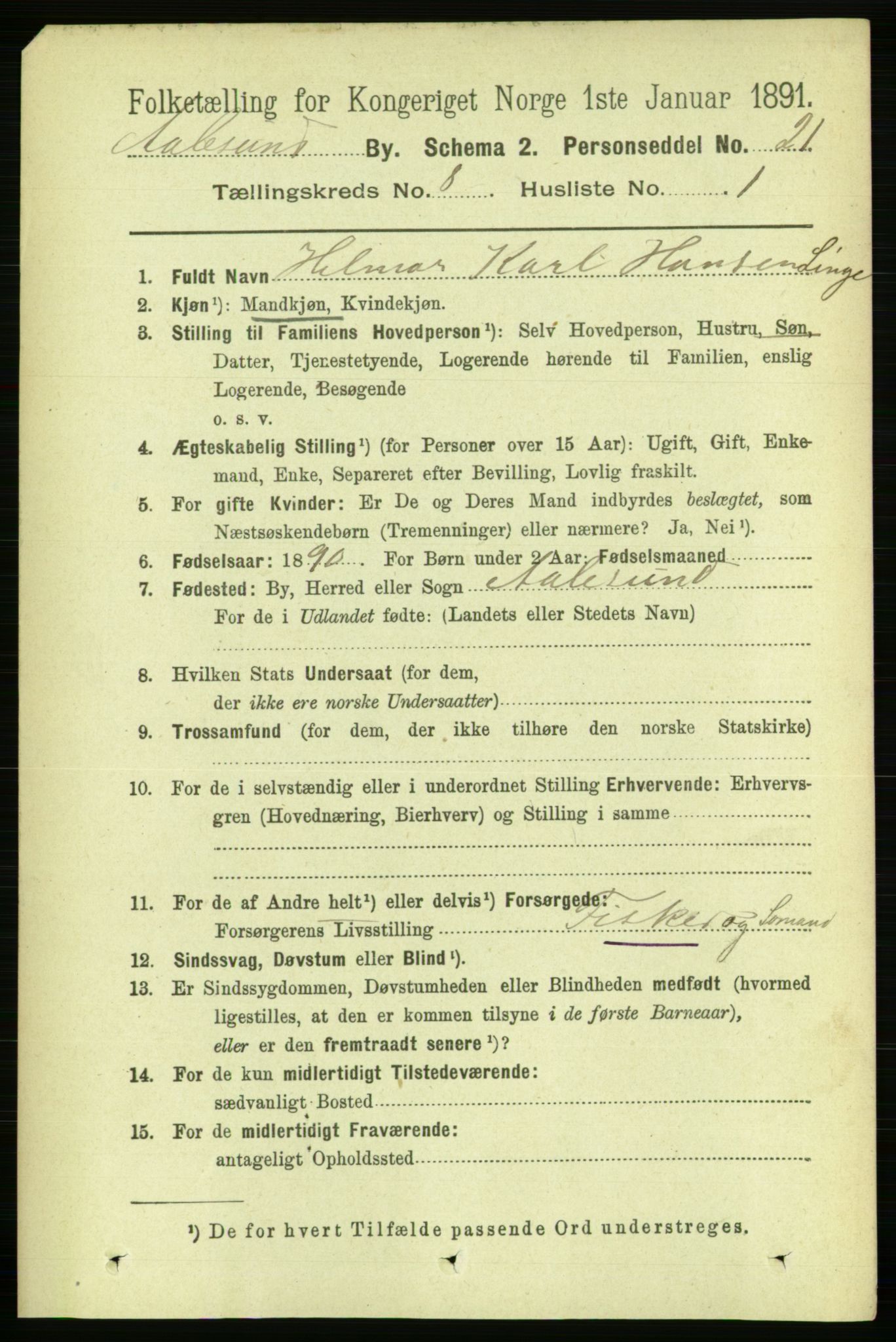 RA, 1891 census for 1501 Ålesund, 1891, p. 5800