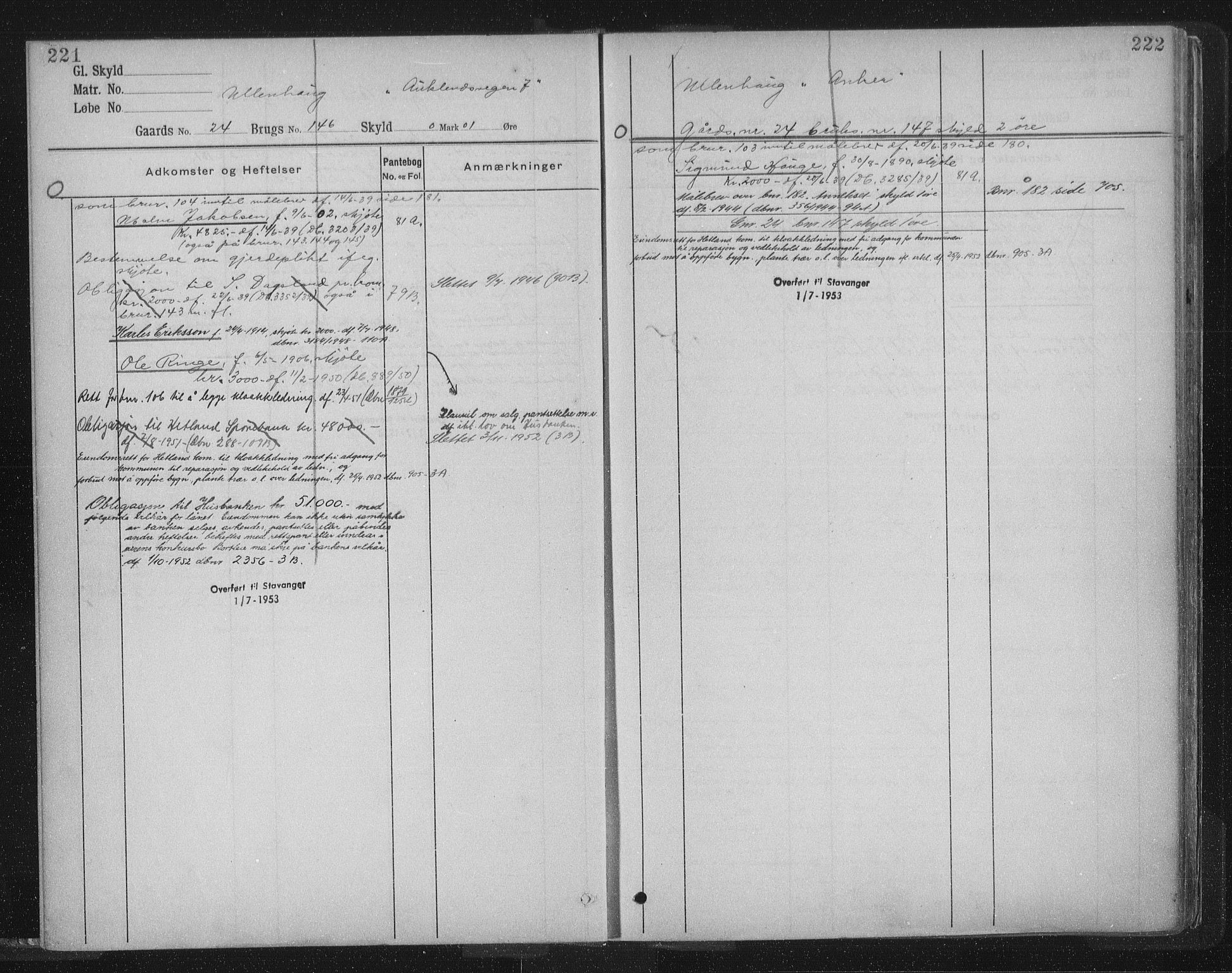 Jæren sorenskriveri, SAST/A-100310/01/4/41/41ABB/L0006: Mortgage register no. 41 ABB6, 1913, p. 221-222