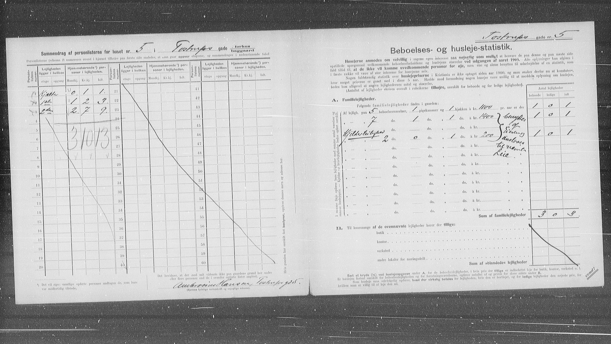 OBA, Municipal Census 1905 for Kristiania, 1905, p. 60489