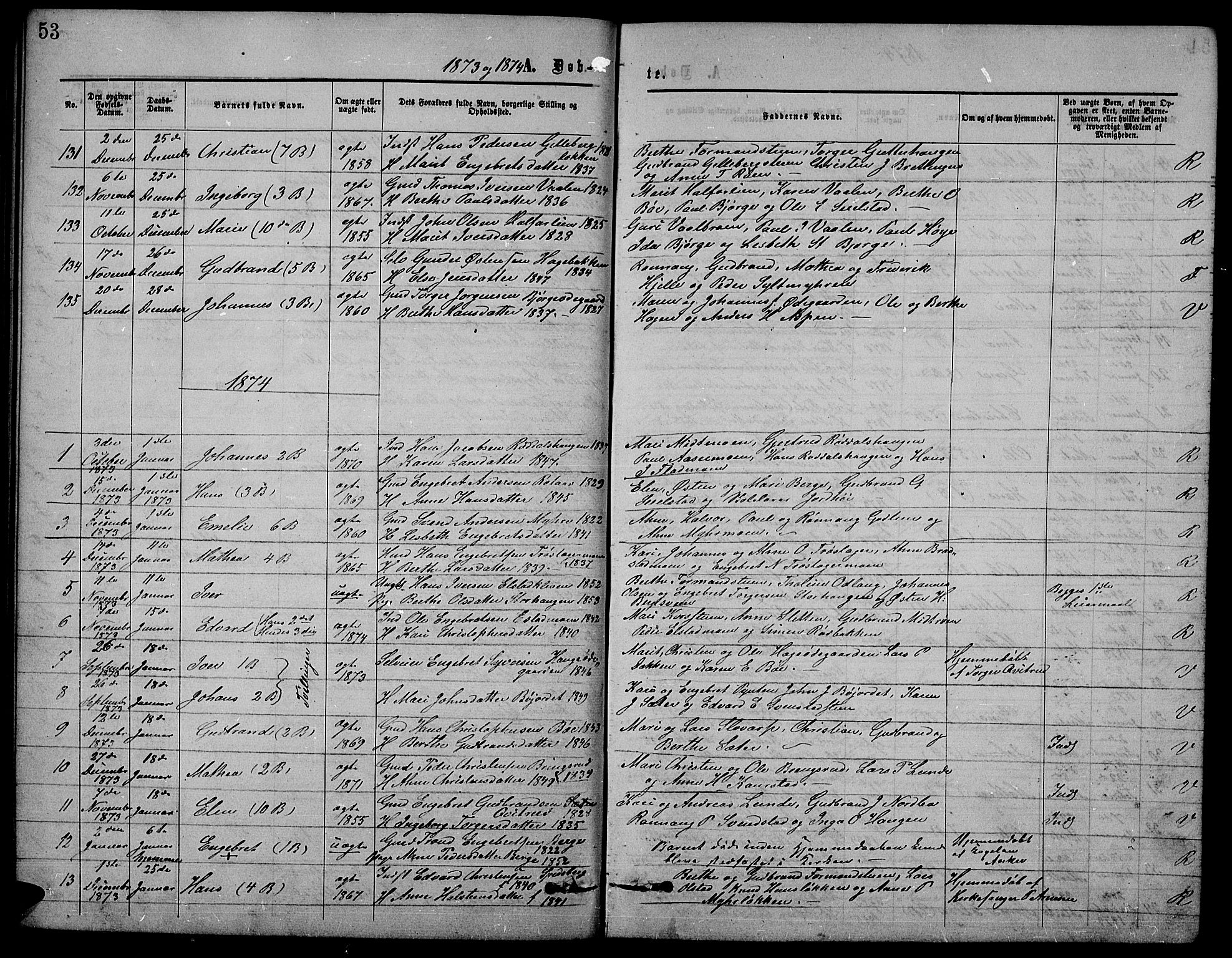 Ringebu prestekontor, SAH/PREST-082/H/Ha/Hab/L0004: Parish register (copy) no. 4, 1867-1879, p. 53