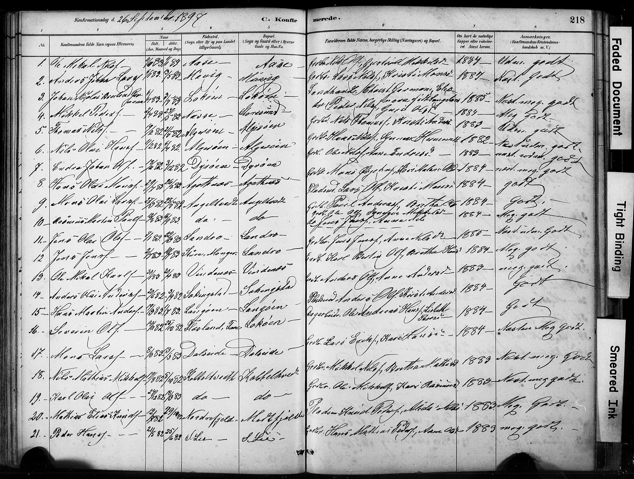 Fjell sokneprestembete, SAB/A-75301/H/Hab: Parish register (copy) no. A 4, 1880-1899, p. 218