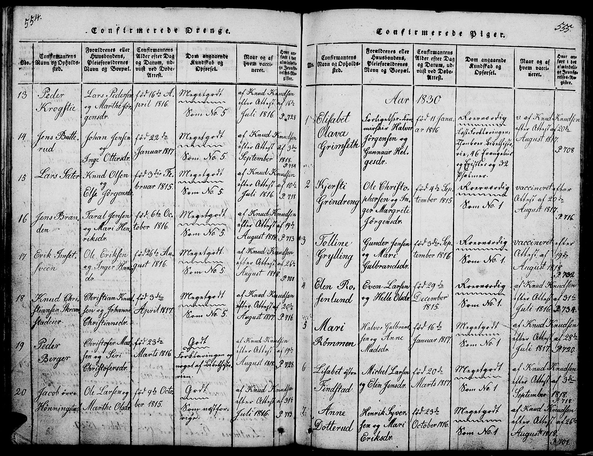 Løten prestekontor, AV/SAH-PREST-022/L/La/L0001: Parish register (copy) no. 1, 1812-1832, p. 554-555