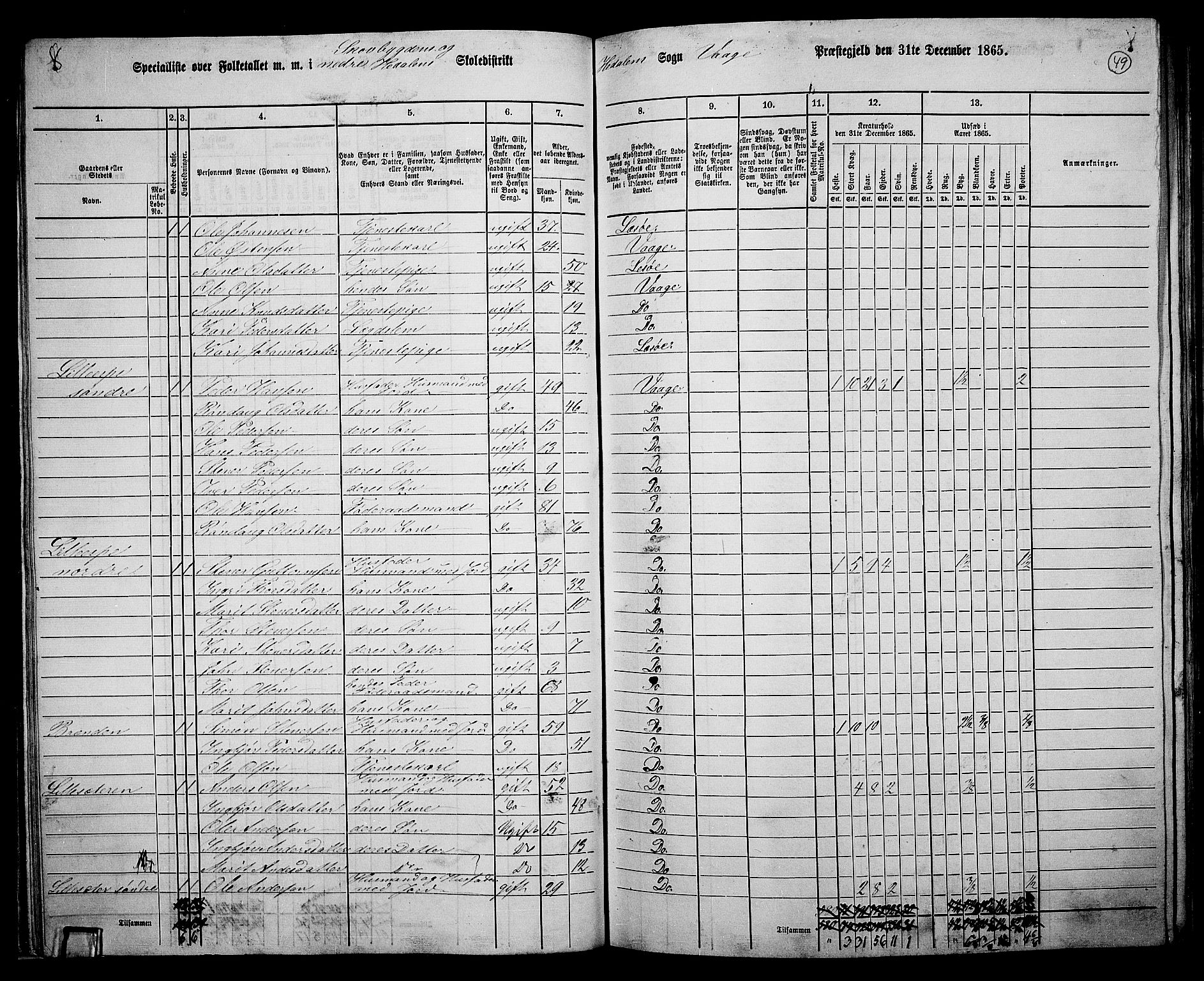 RA, 1865 census for Vågå, 1865, p. 215