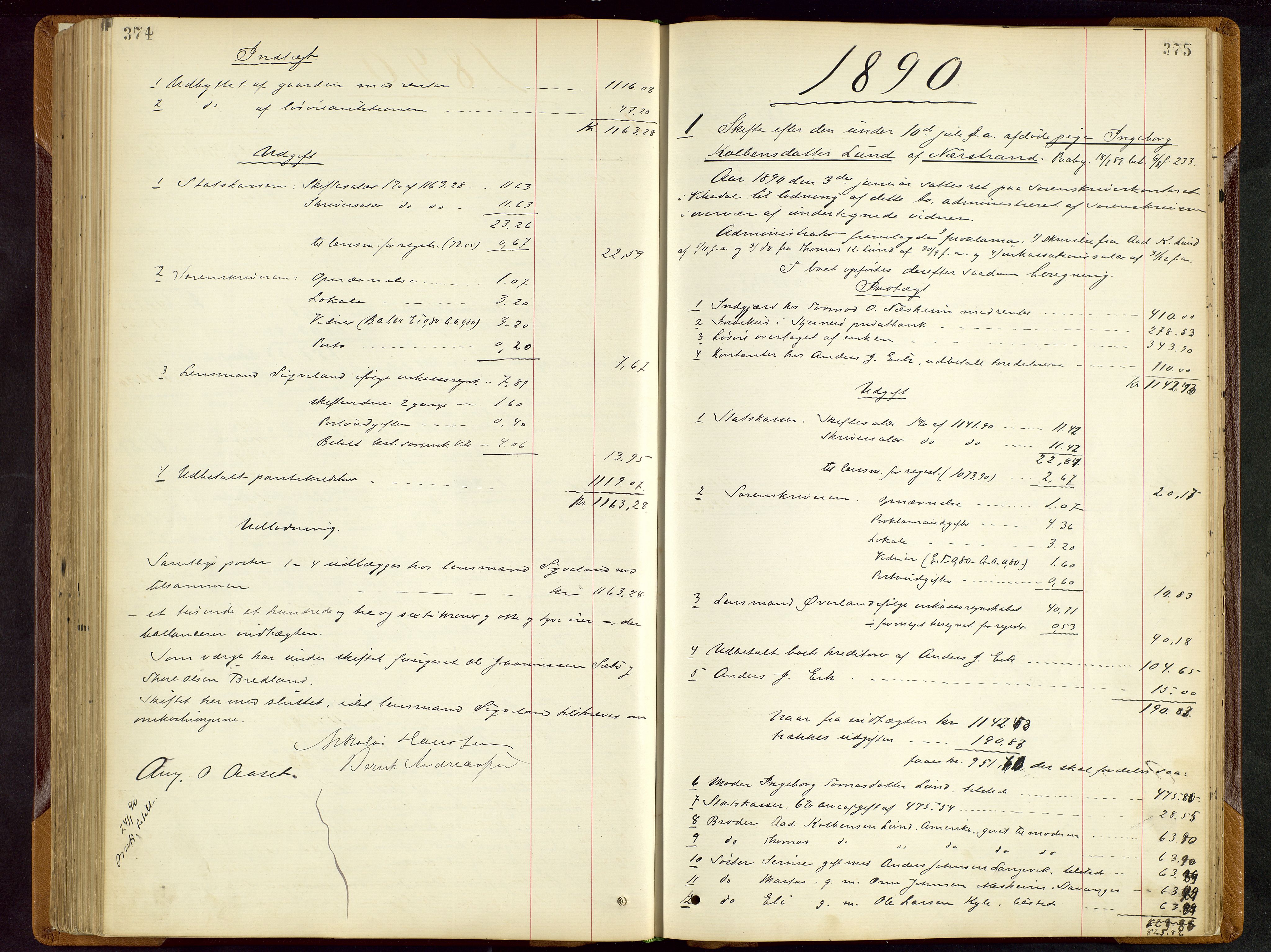 Ryfylke tingrett, AV/SAST-A-100055/001/IV/IVD/L0028: Skifteprotokoll, register i protokollen, 1885-1893, p. 374-375