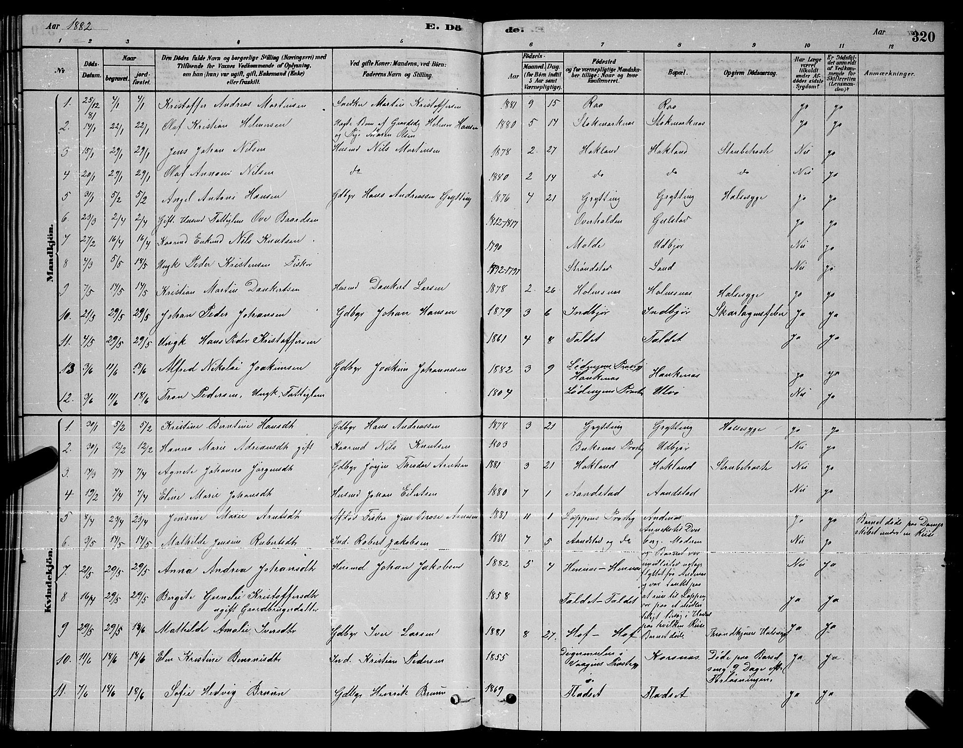 Ministerialprotokoller, klokkerbøker og fødselsregistre - Nordland, AV/SAT-A-1459/888/L1267: Parish register (copy) no. 888C05, 1878-1890, p. 320