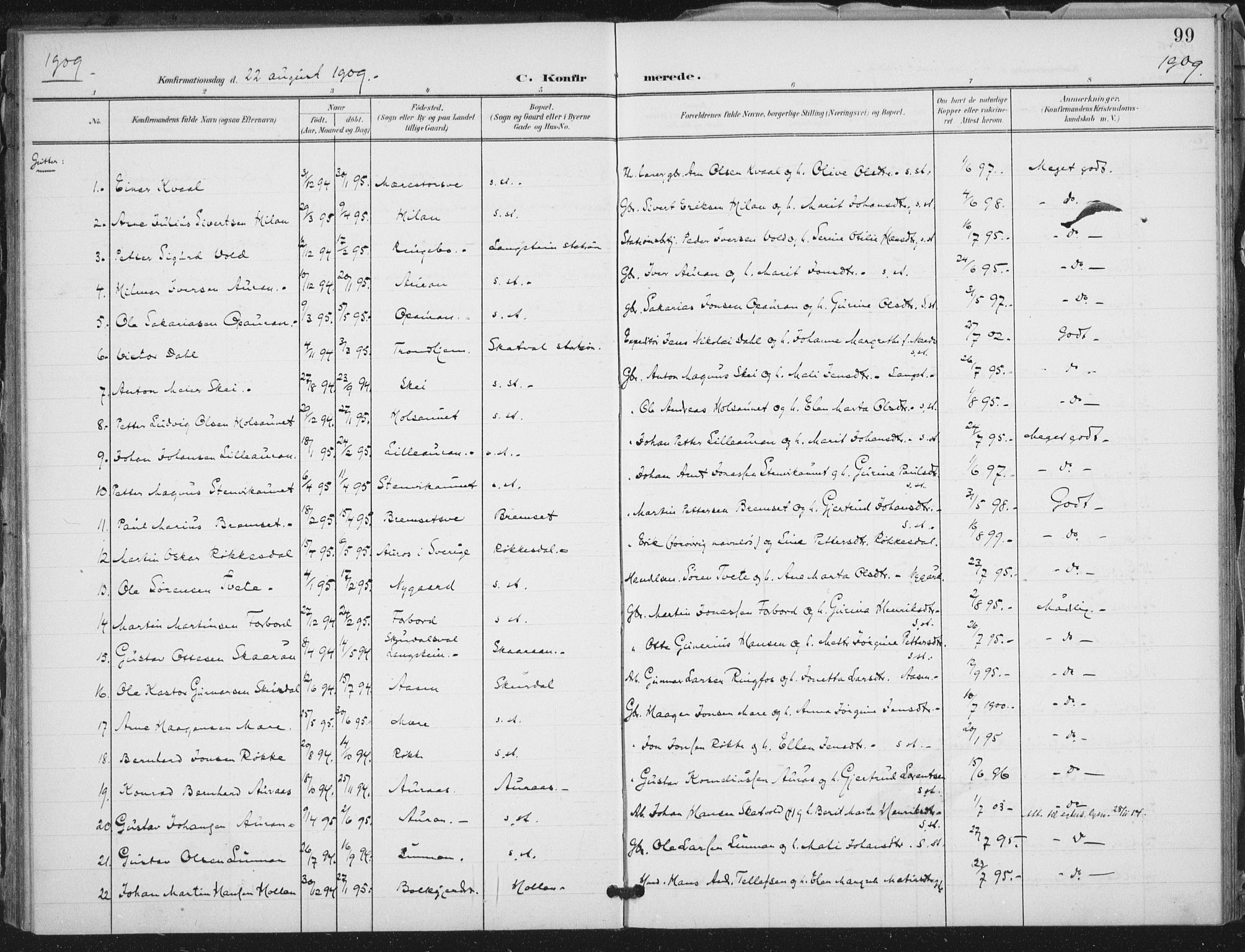 Ministerialprotokoller, klokkerbøker og fødselsregistre - Nord-Trøndelag, SAT/A-1458/712/L0101: Parish register (official) no. 712A02, 1901-1916, p. 99