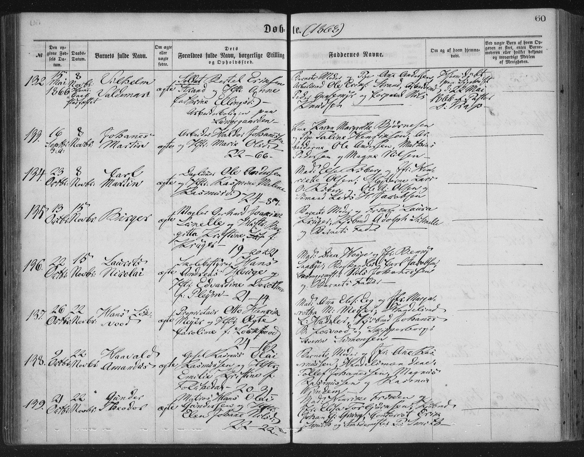 Korskirken sokneprestembete, AV/SAB-A-76101/H/Haa/L0019: Parish register (official) no. B 5, 1866-1871, p. 60