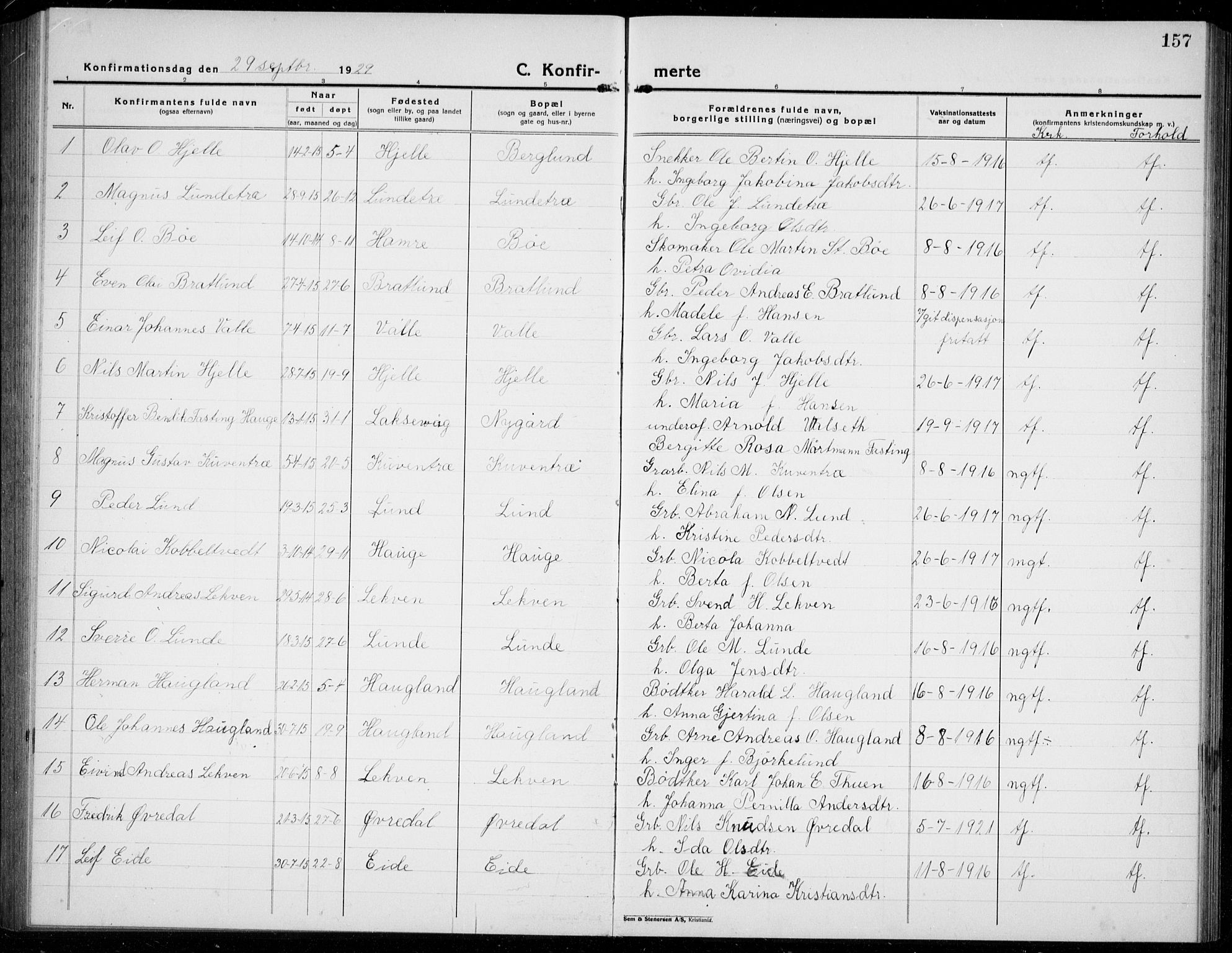 Os sokneprestembete, AV/SAB-A-99929: Parish register (copy) no. A 5, 1923-1941, p. 157