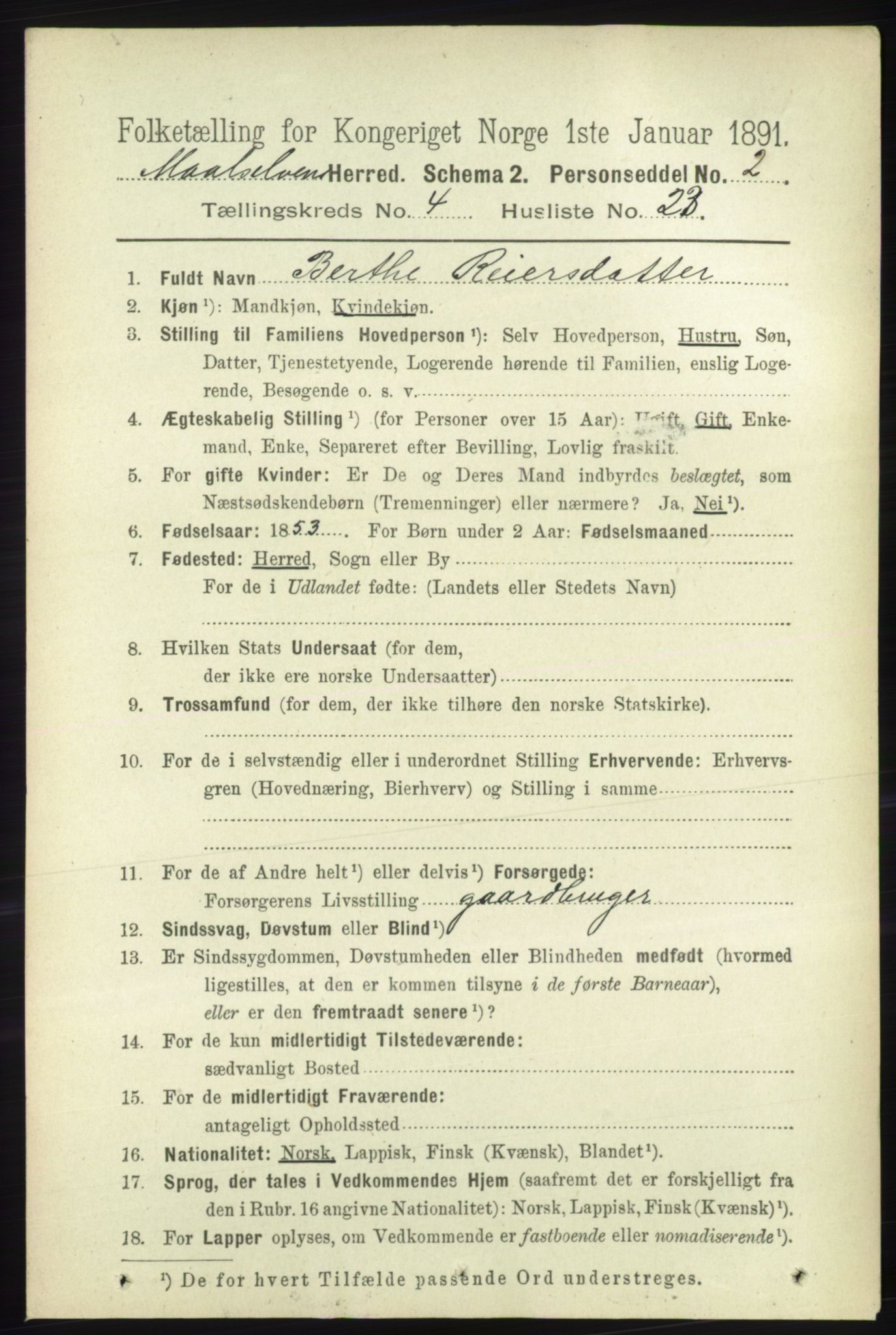 RA, 1891 census for 1924 Målselv, 1891, p. 1238
