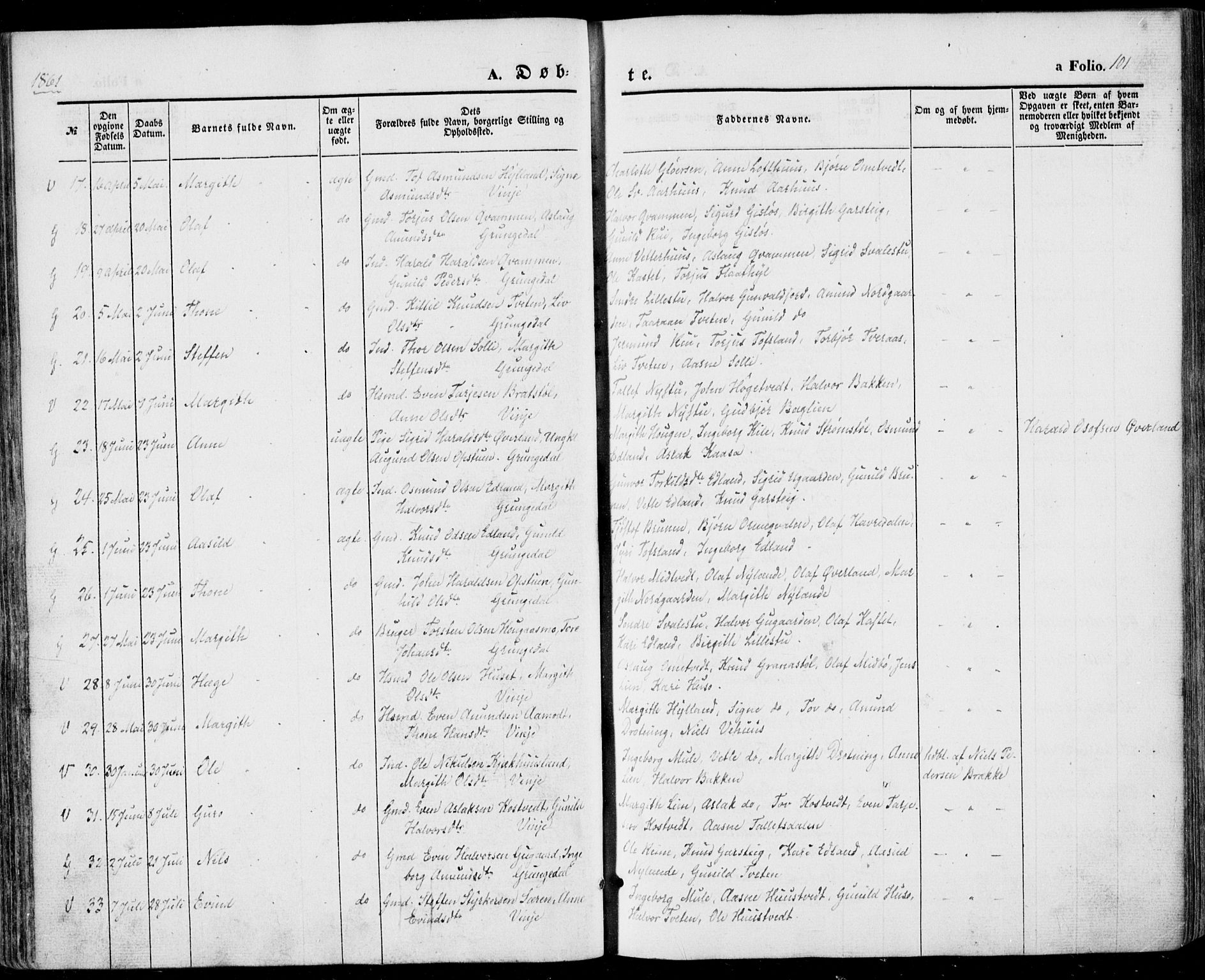 Vinje kirkebøker, SAKO/A-312/F/Fa/L0004: Parish register (official) no. I 4, 1843-1869, p. 101