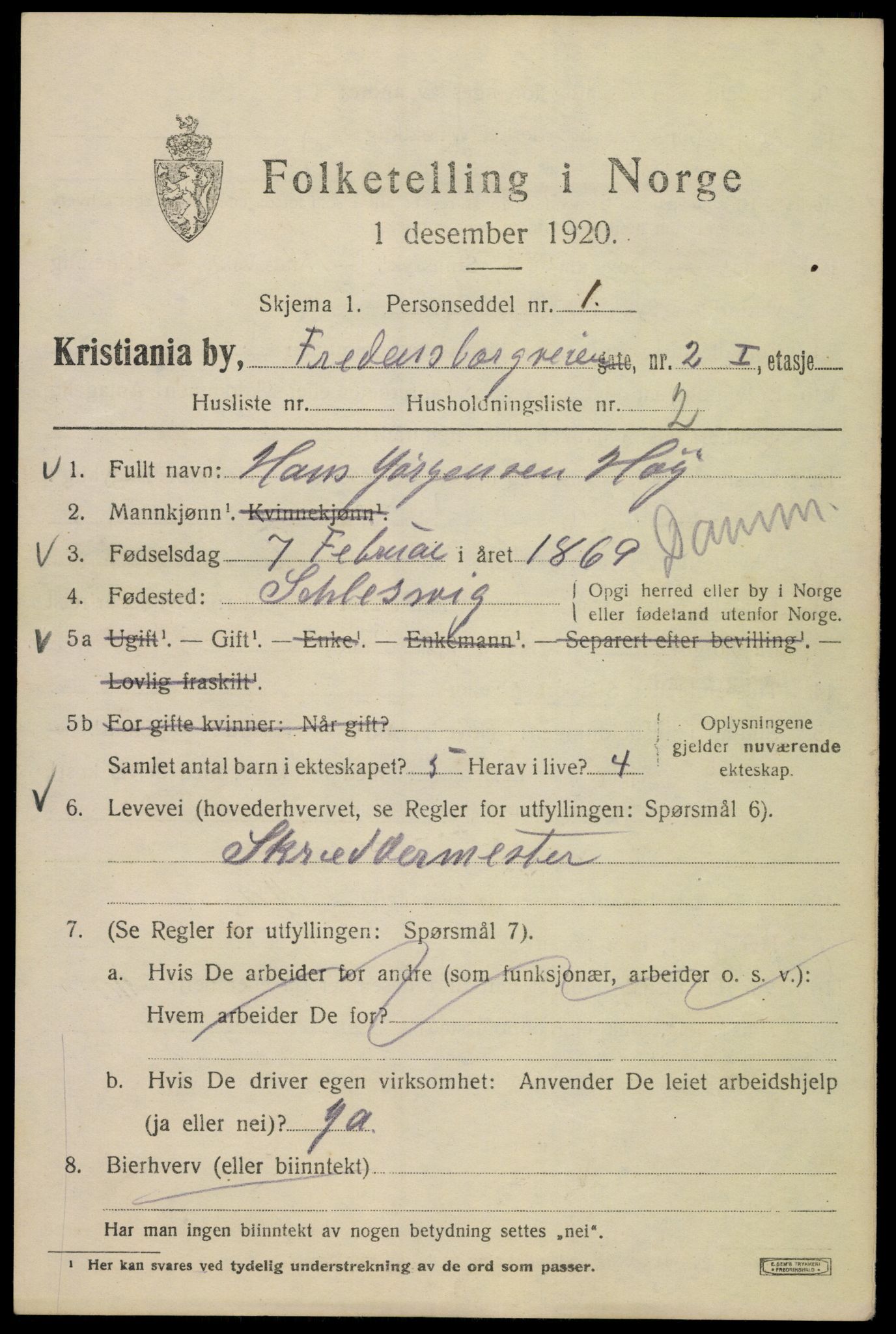 SAO, 1920 census for Kristiania, 1920, p. 233493