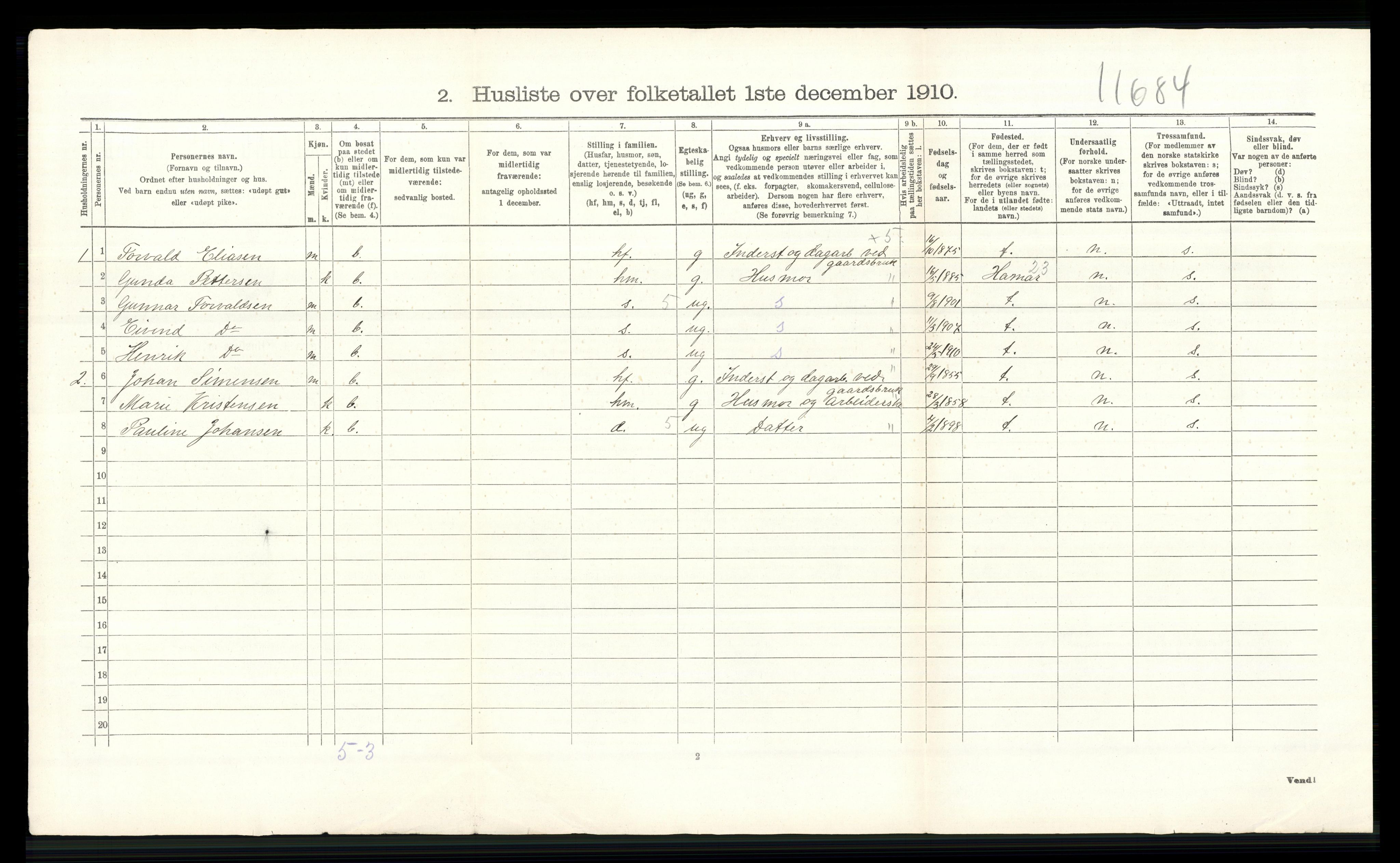 RA, 1910 census for Vang, 1910, p. 714
