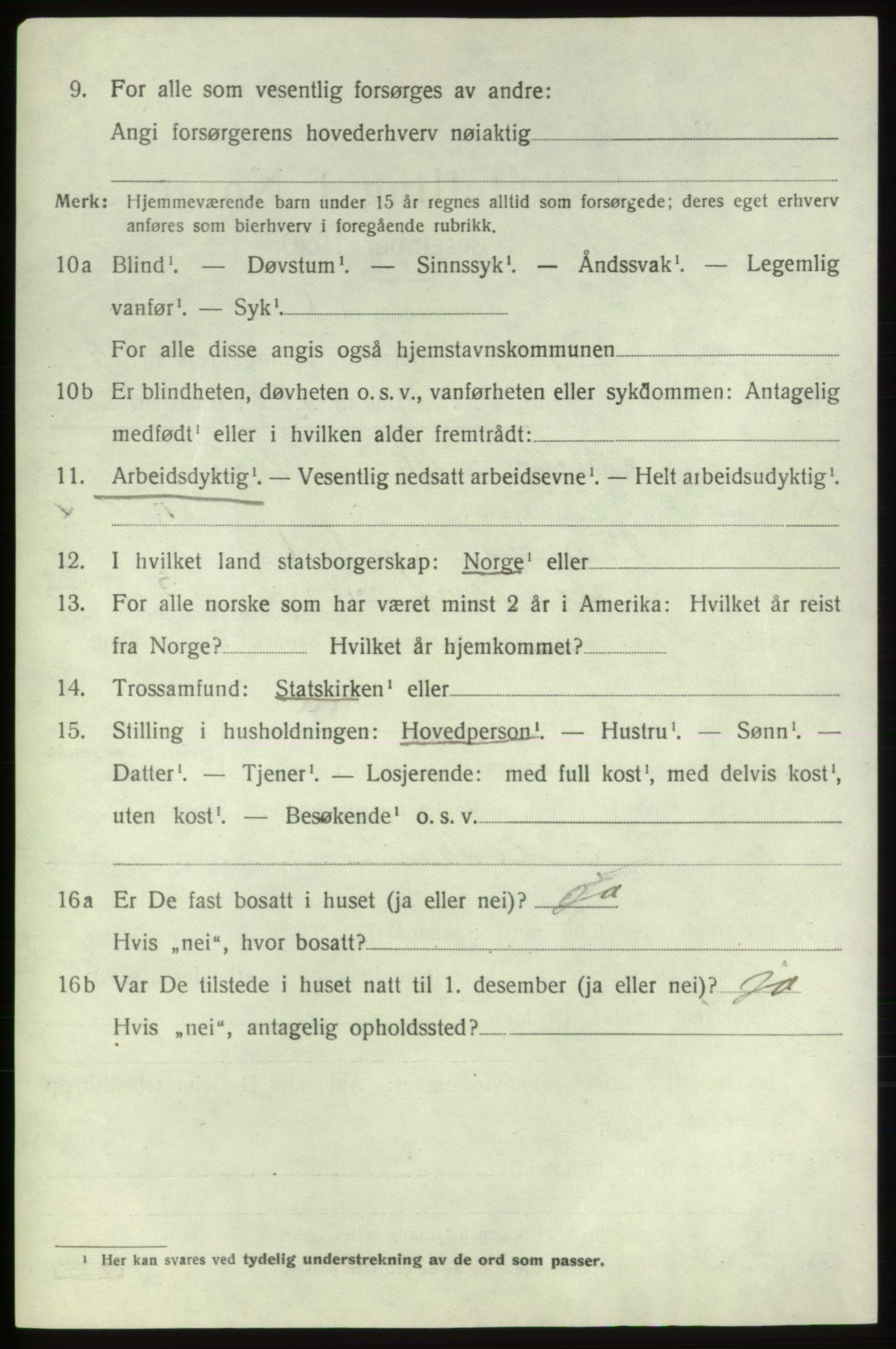 SAB, 1920 census for Tysnes, 1920, p. 9945