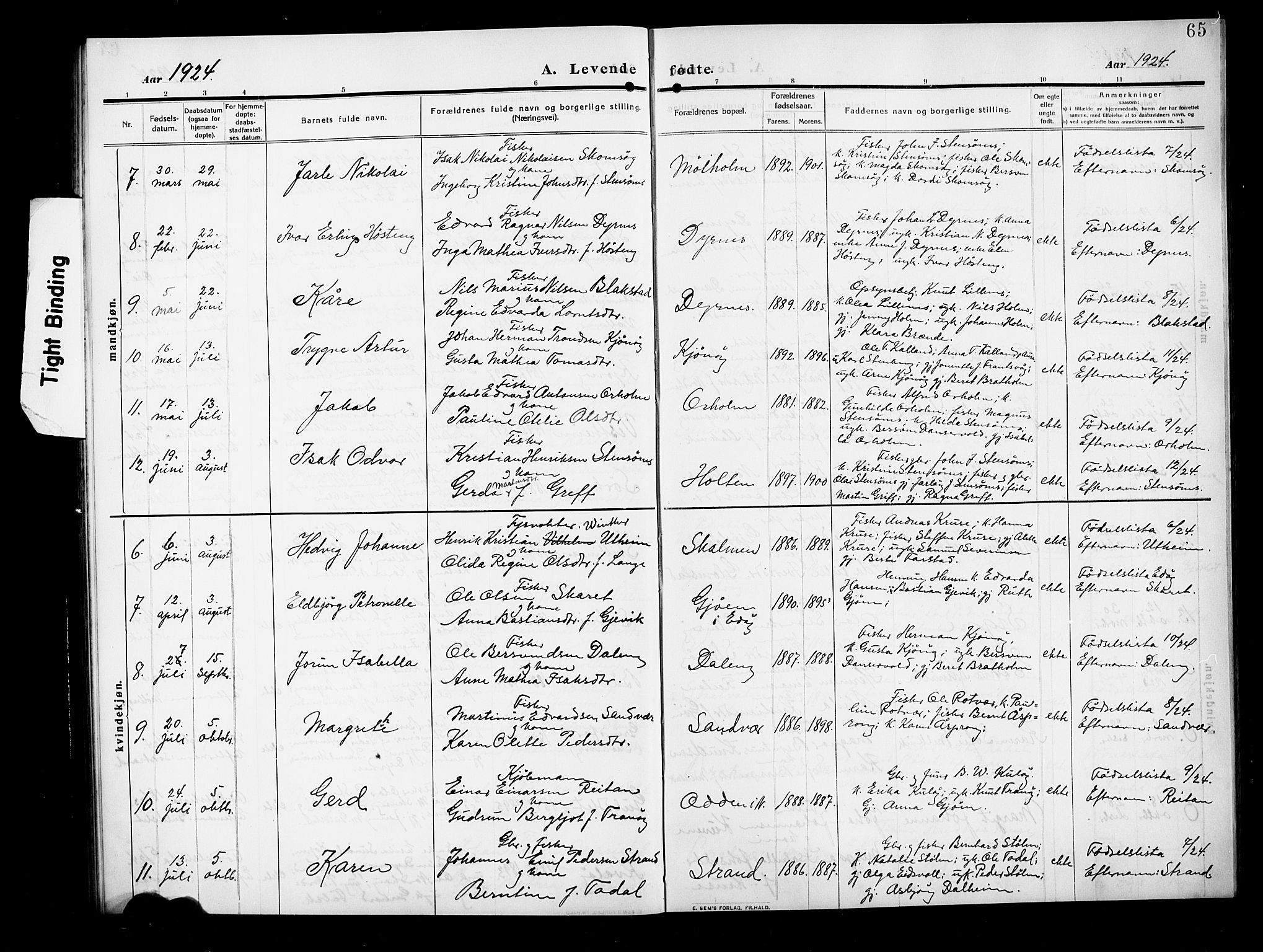 Ministerialprotokoller, klokkerbøker og fødselsregistre - Møre og Romsdal, AV/SAT-A-1454/582/L0949: Parish register (copy) no. 582C01, 1909-1925, p. 65