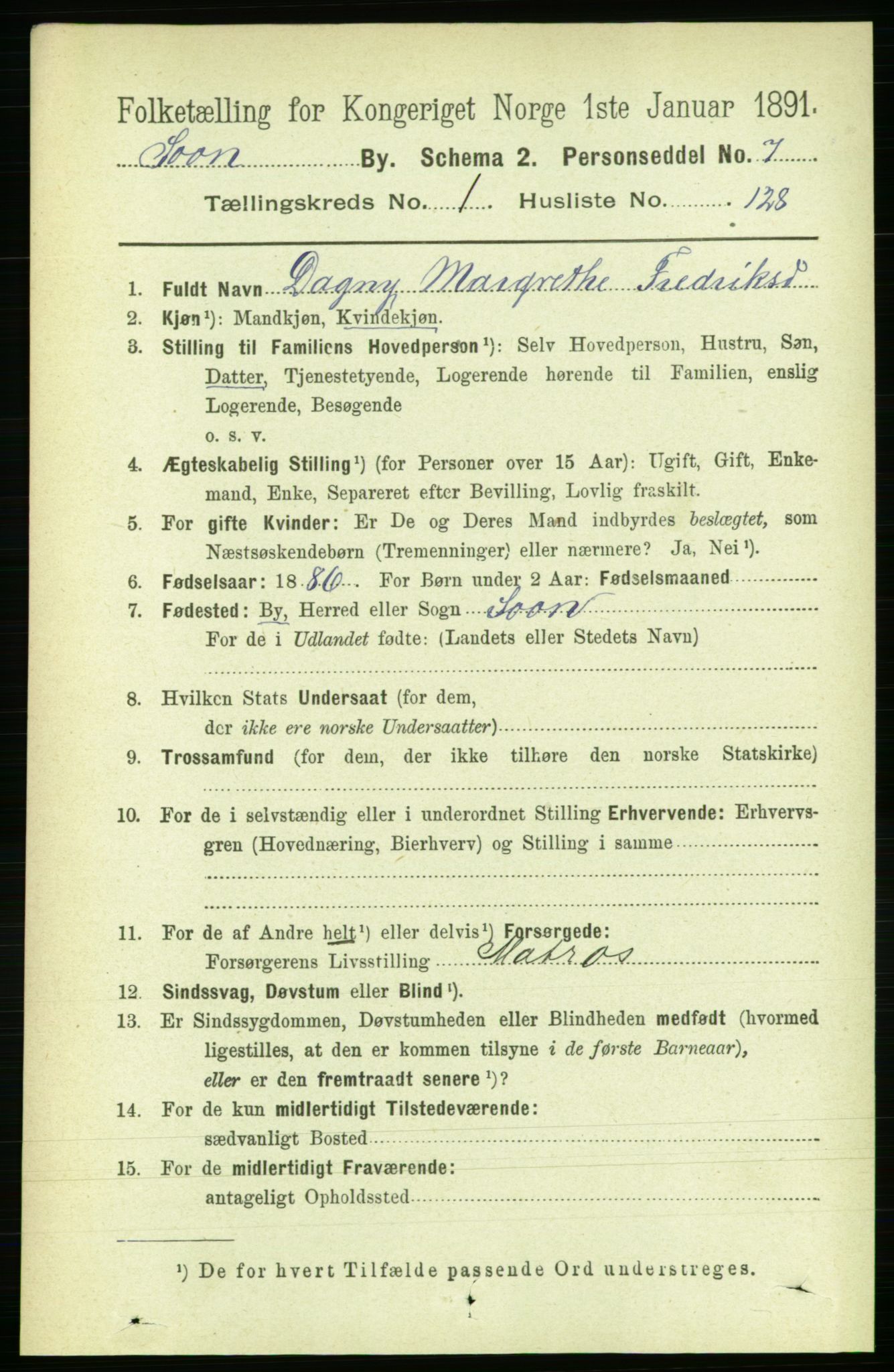 RA, 1891 census for 0201 Son, 1891, p. 817