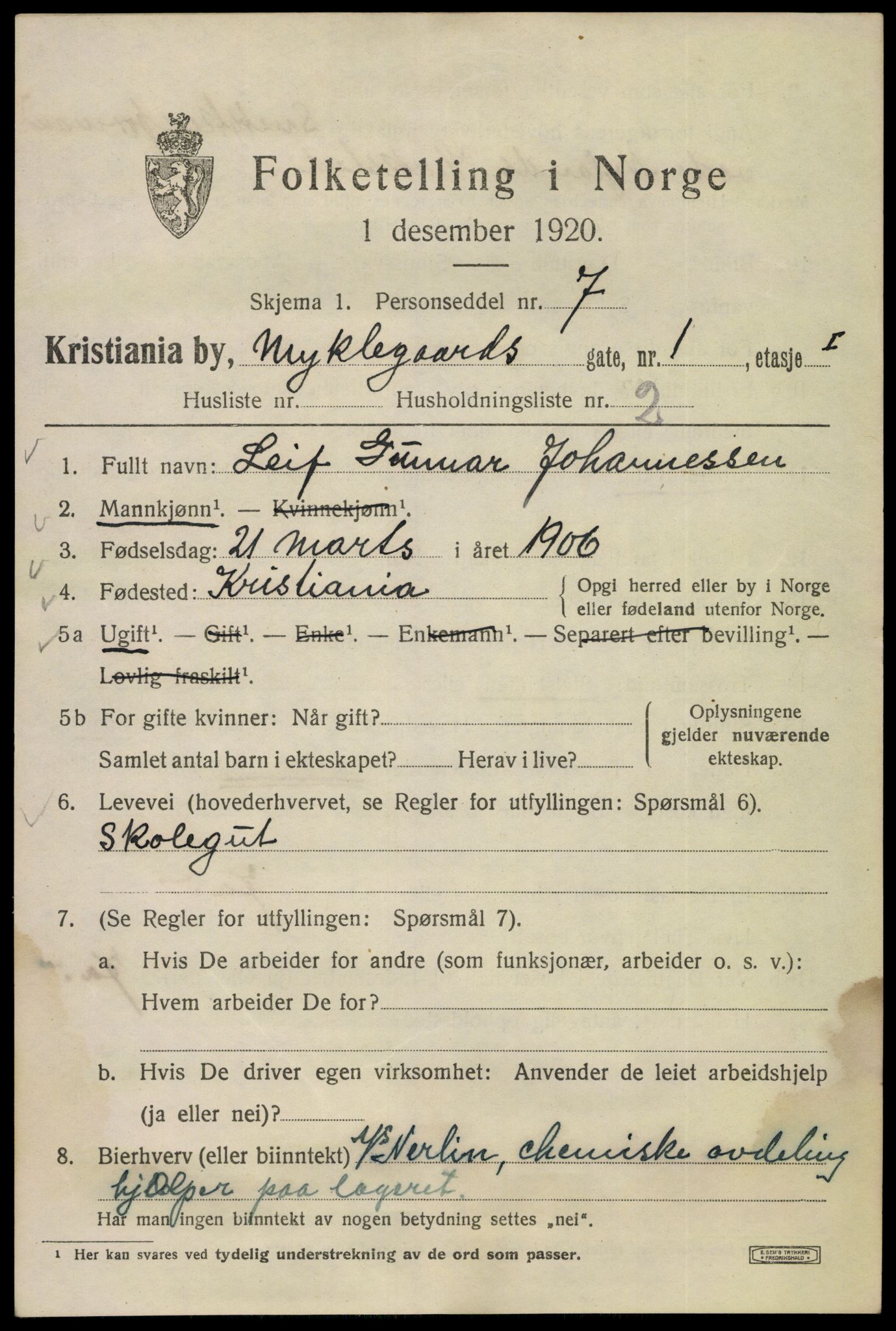 SAO, 1920 census for Kristiania, 1920, p. 405541