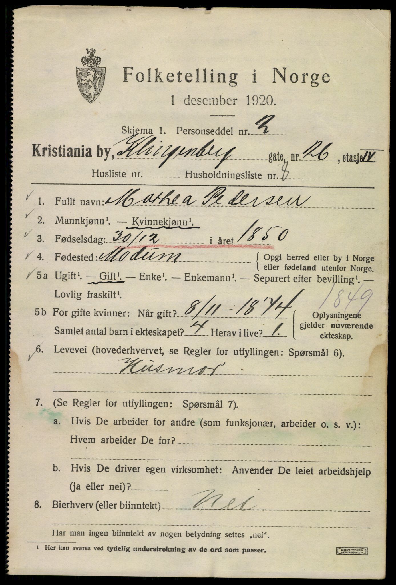 SAO, 1920 census for Kristiania, 1920, p. 344957