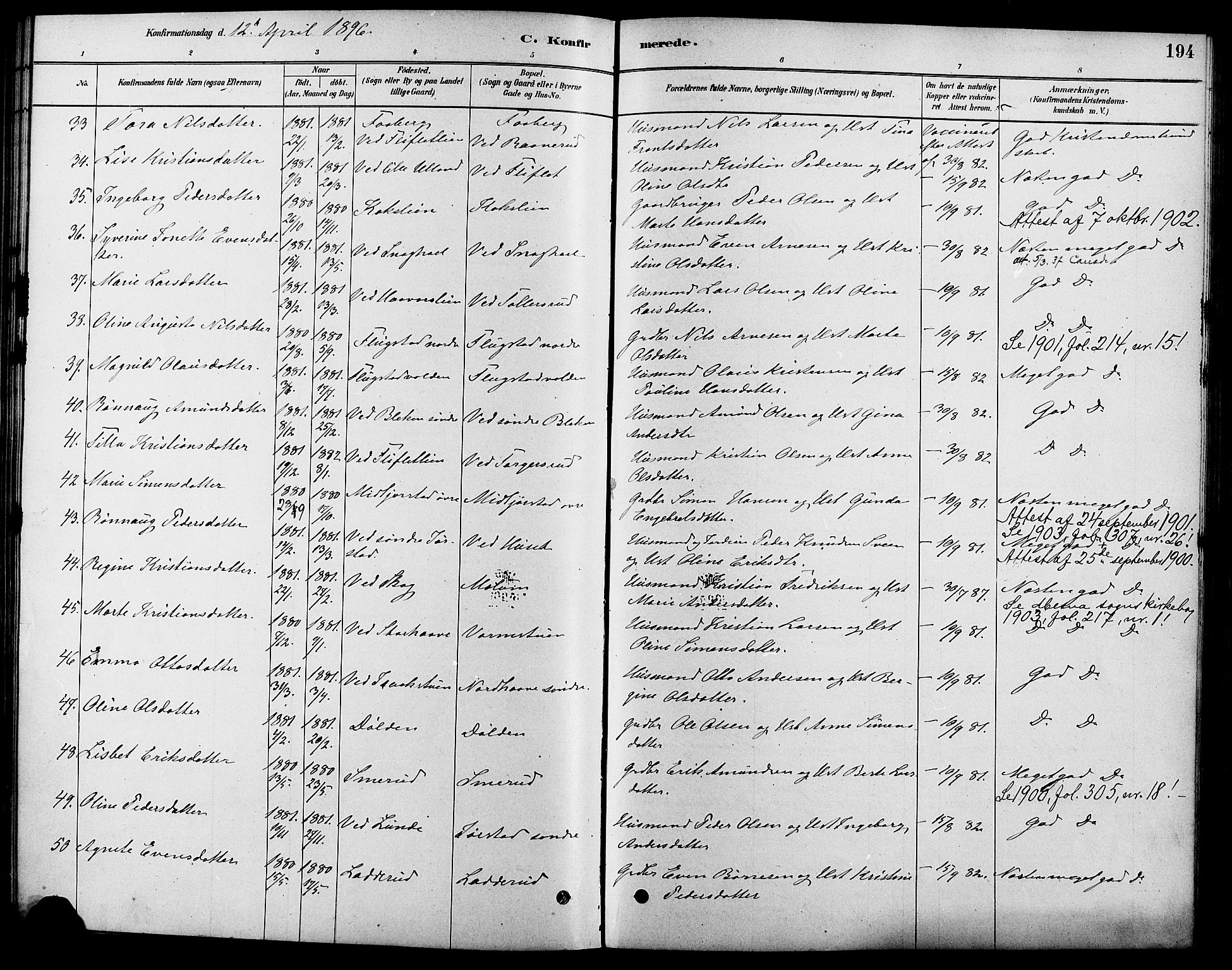 Fåberg prestekontor, SAH/PREST-086/H/Ha/Haa/L0008: Parish register (official) no. 8, 1879-1898, p. 194