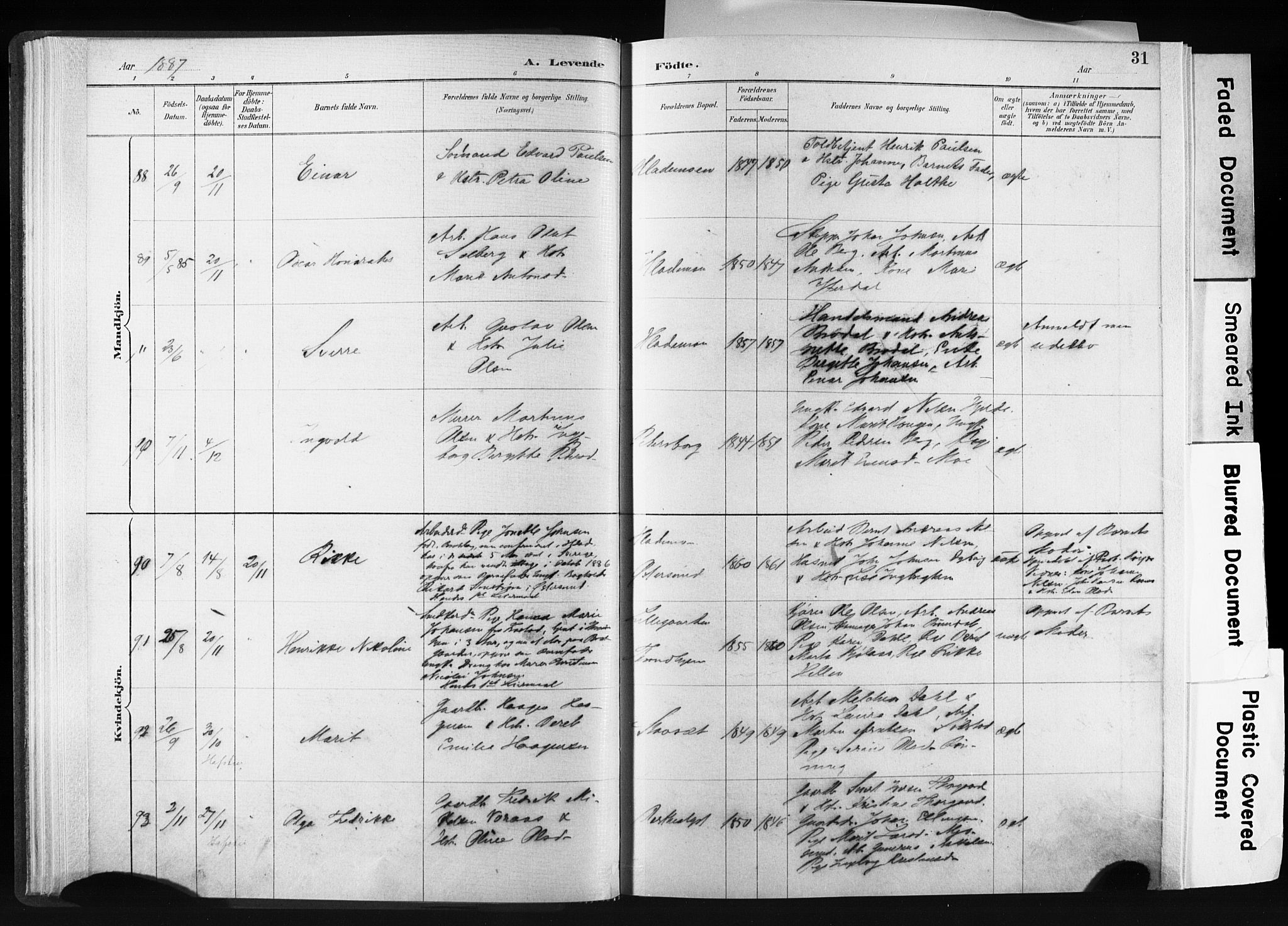 Ministerialprotokoller, klokkerbøker og fødselsregistre - Sør-Trøndelag, AV/SAT-A-1456/606/L0300: Parish register (official) no. 606A15, 1886-1893, p. 31
