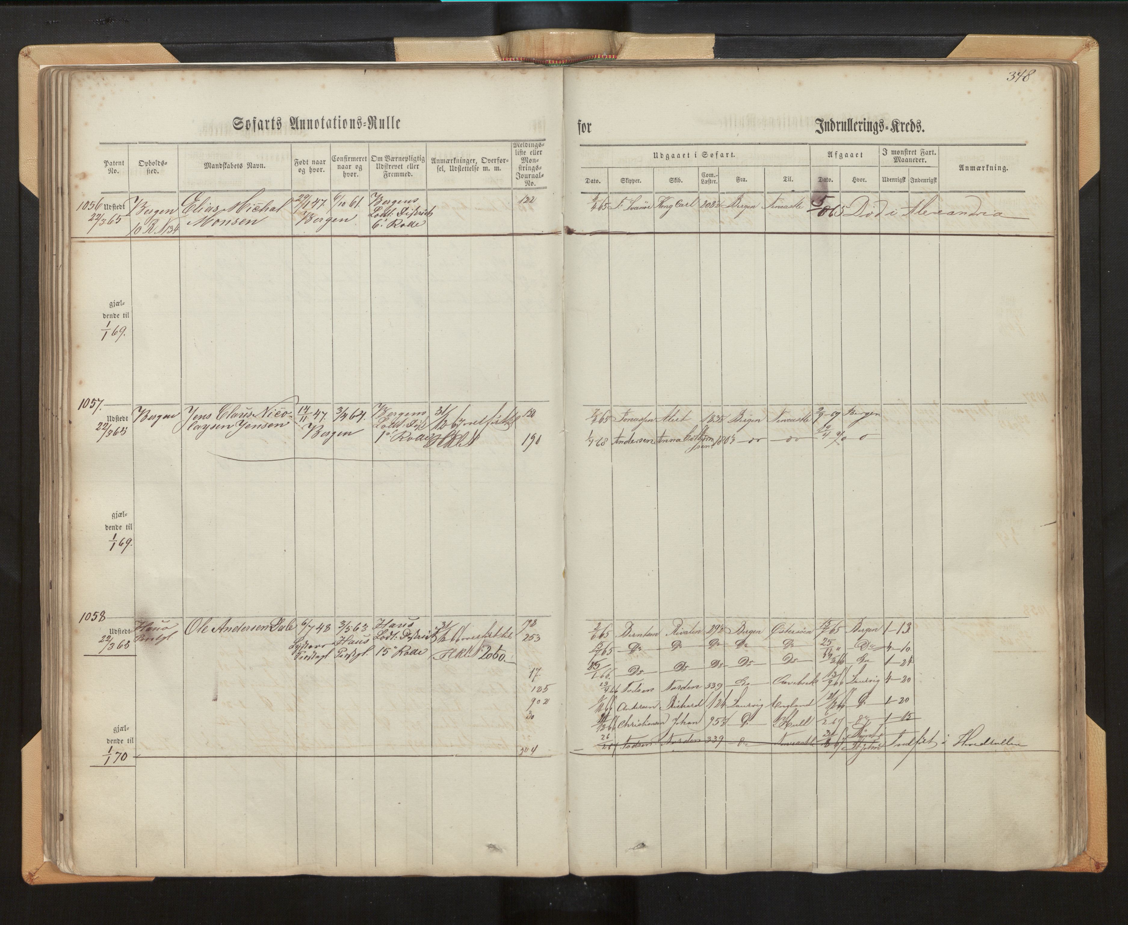 Innrulleringssjefen i Bergen, SAB/A-100050/F/Fh/L0006: Sjøfarts- og annotasjonsrulle for Bergen krets, fol. 239 - ut, 1860-1867, p. 348