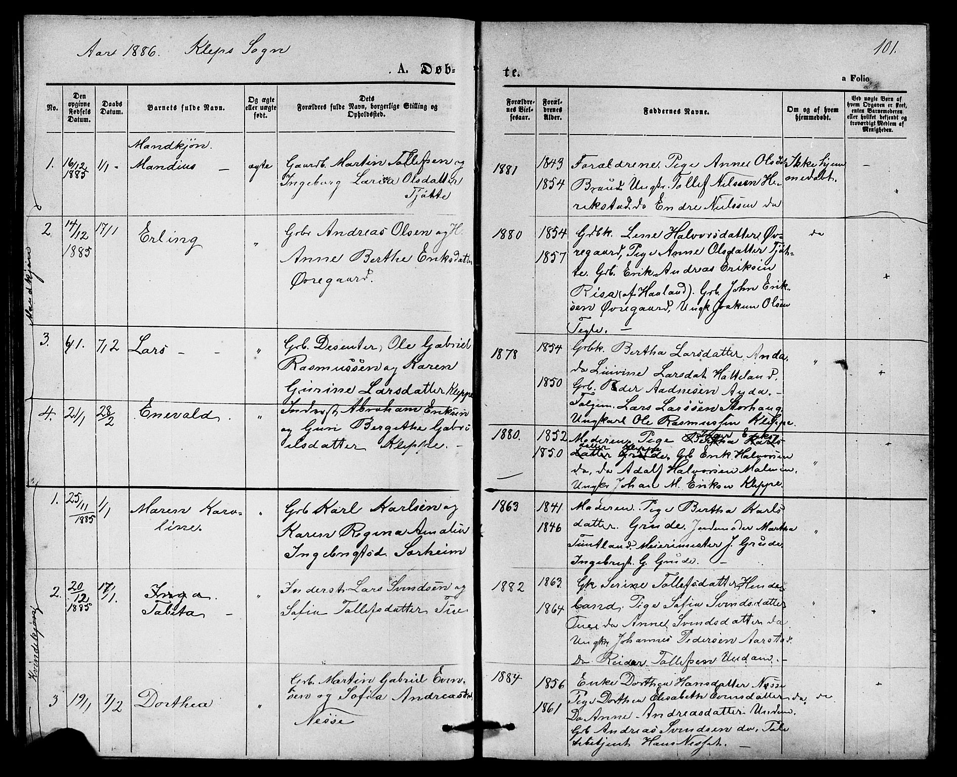 Klepp sokneprestkontor, AV/SAST-A-101803/001/3/30BB/L0003: Parish register (copy) no. B 3, 1876-1888, p. 101