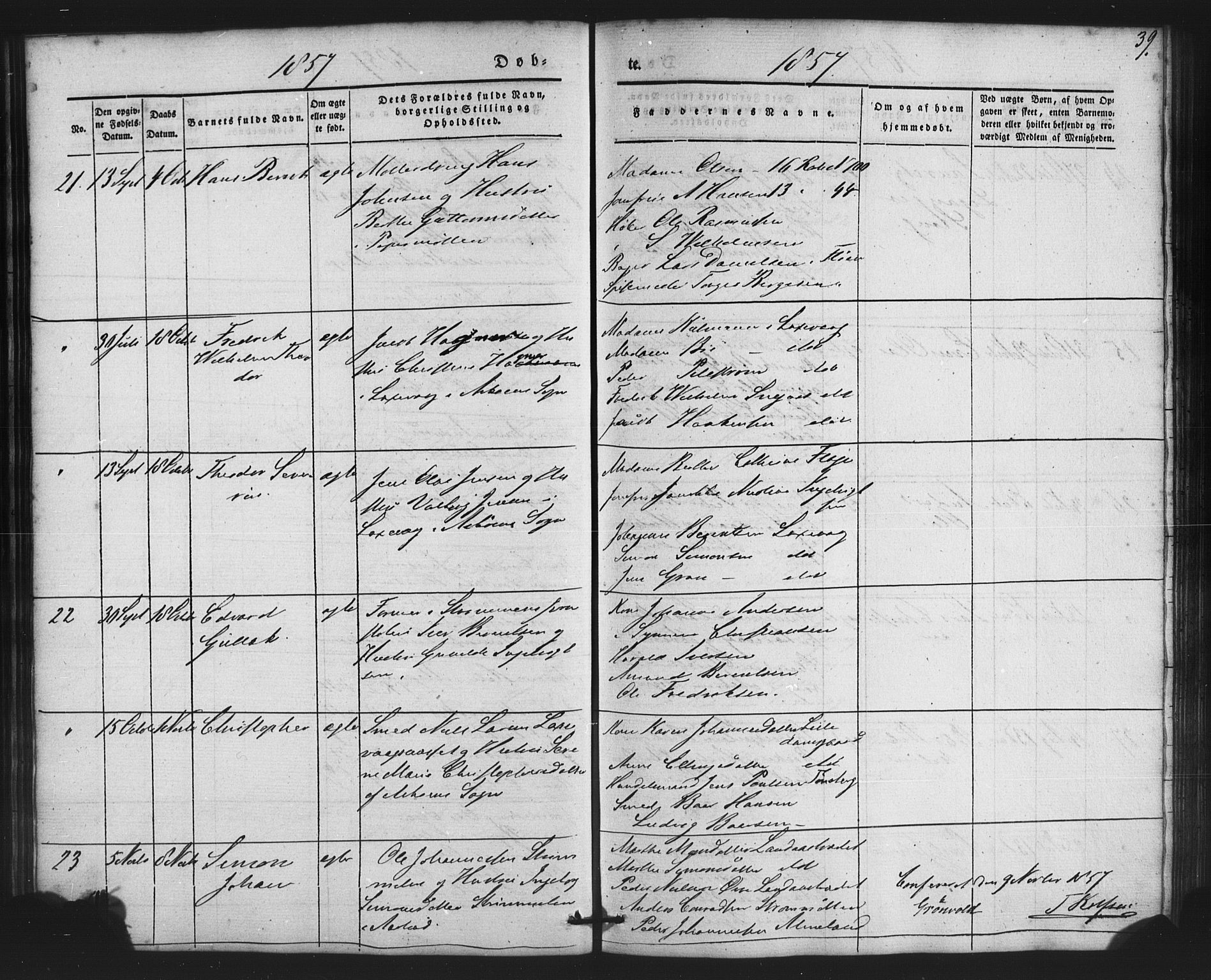 St. Jørgens hospital og Årstad sokneprestembete, AV/SAB-A-99934: Parish register (copy) no. A 2, 1843-1863, p. 39