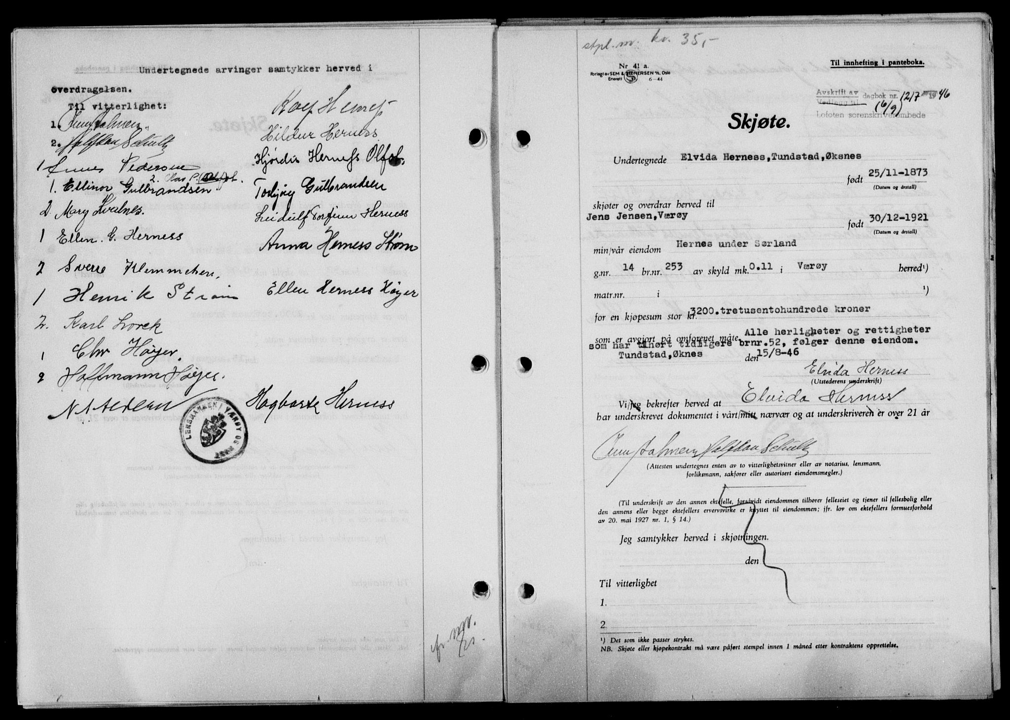 Lofoten sorenskriveri, SAT/A-0017/1/2/2C/L0014a: Mortgage book no. 14a, 1946-1946, Diary no: : 1217/1946