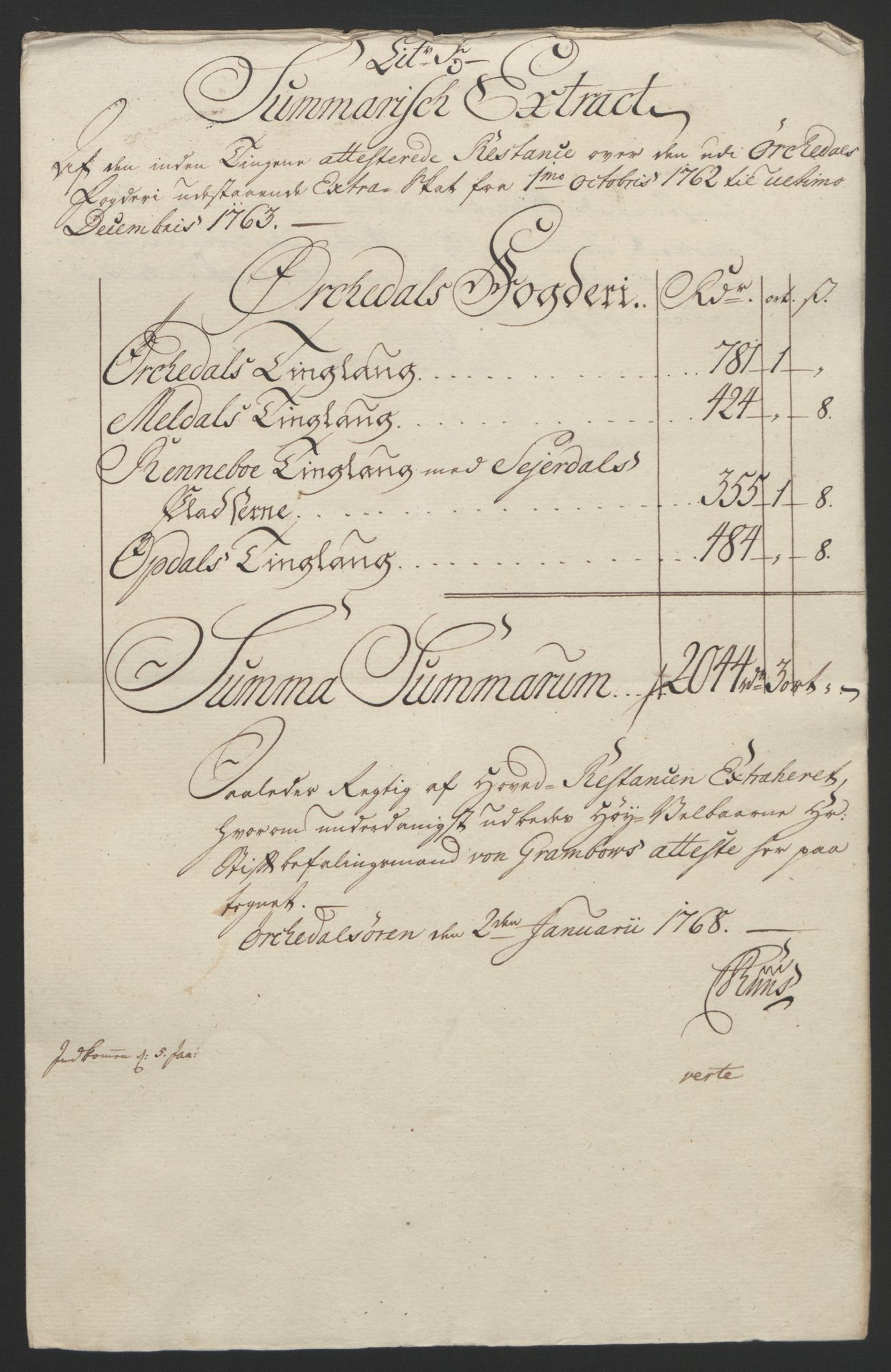 Rentekammeret inntil 1814, Reviderte regnskaper, Fogderegnskap, RA/EA-4092/R60/L4094: Ekstraskatten Orkdal og Gauldal, 1762-1765, p. 110