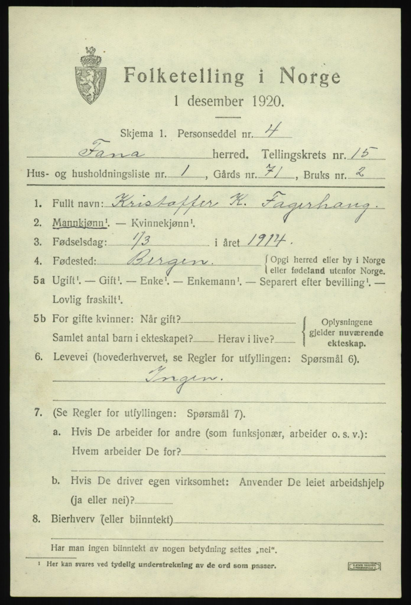 SAB, 1920 census for Fana, 1920, p. 20997