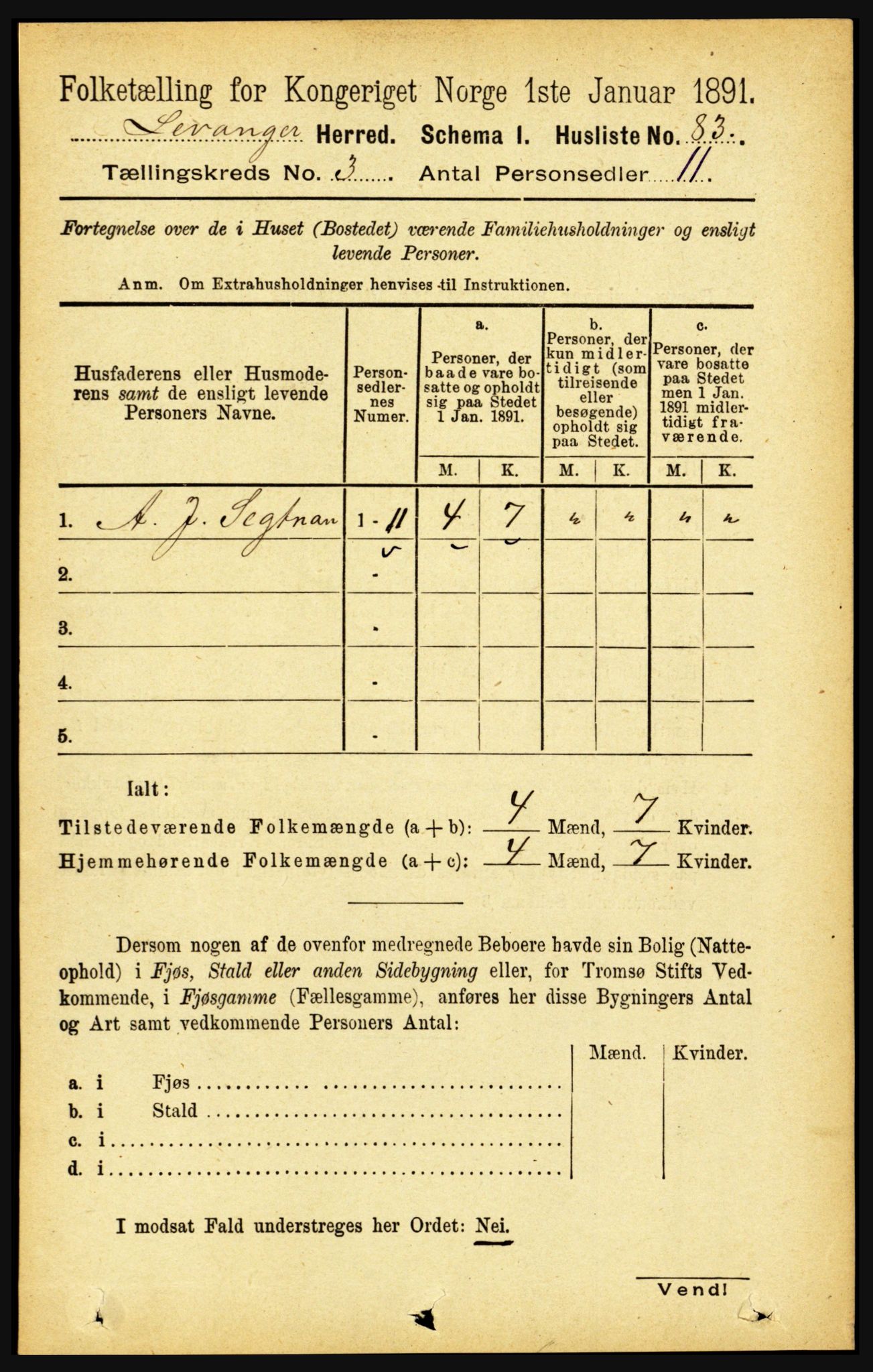 RA, 1891 census for 1720 Levanger, 1891, p. 1608