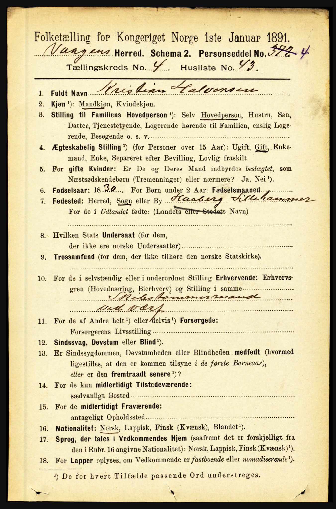 RA, 1891 census for 1865 Vågan, 1891, p. 1312