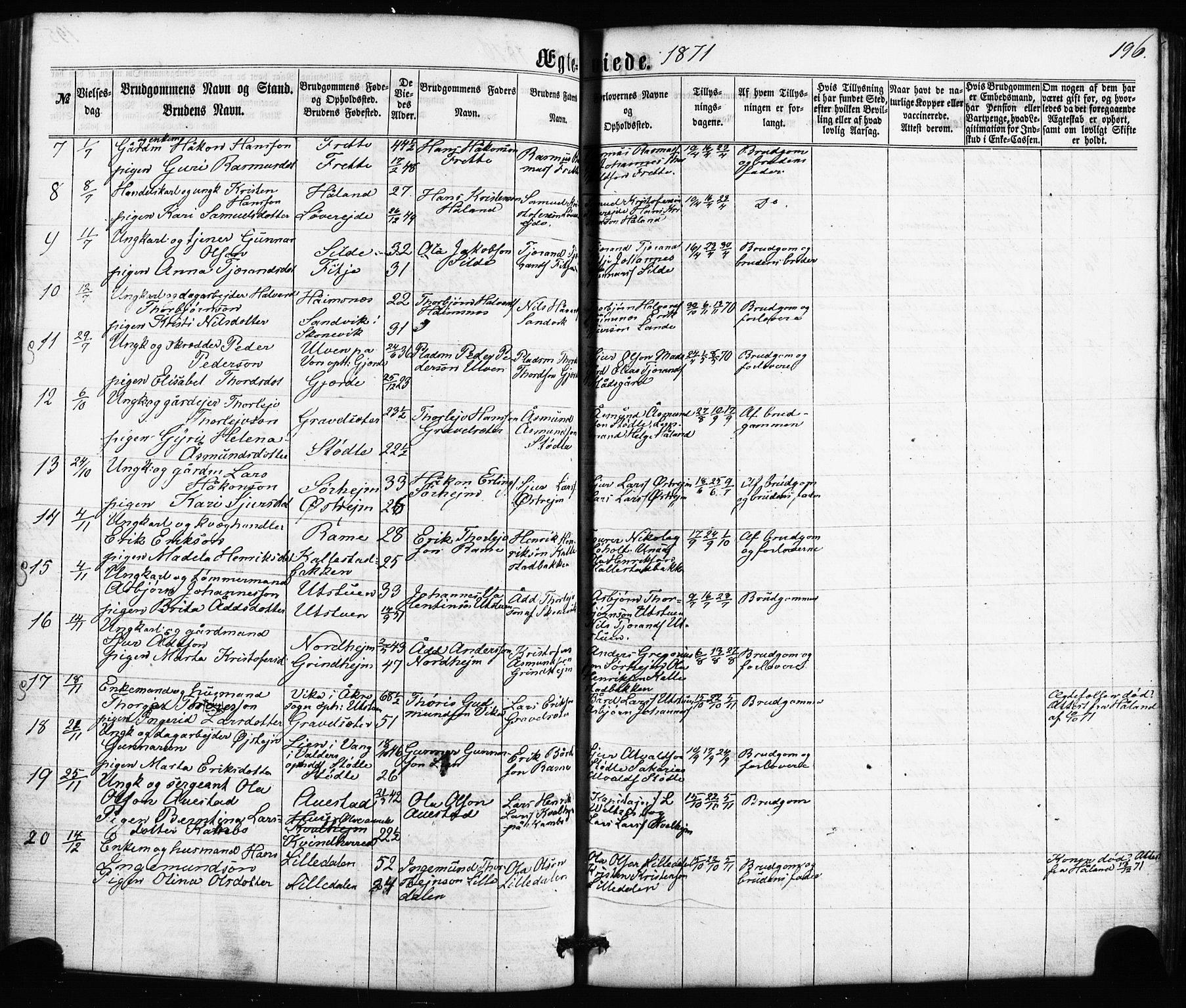 Etne sokneprestembete, SAB/A-75001/H/Haa: Parish register (official) no. A 9, 1862-1878, p. 196