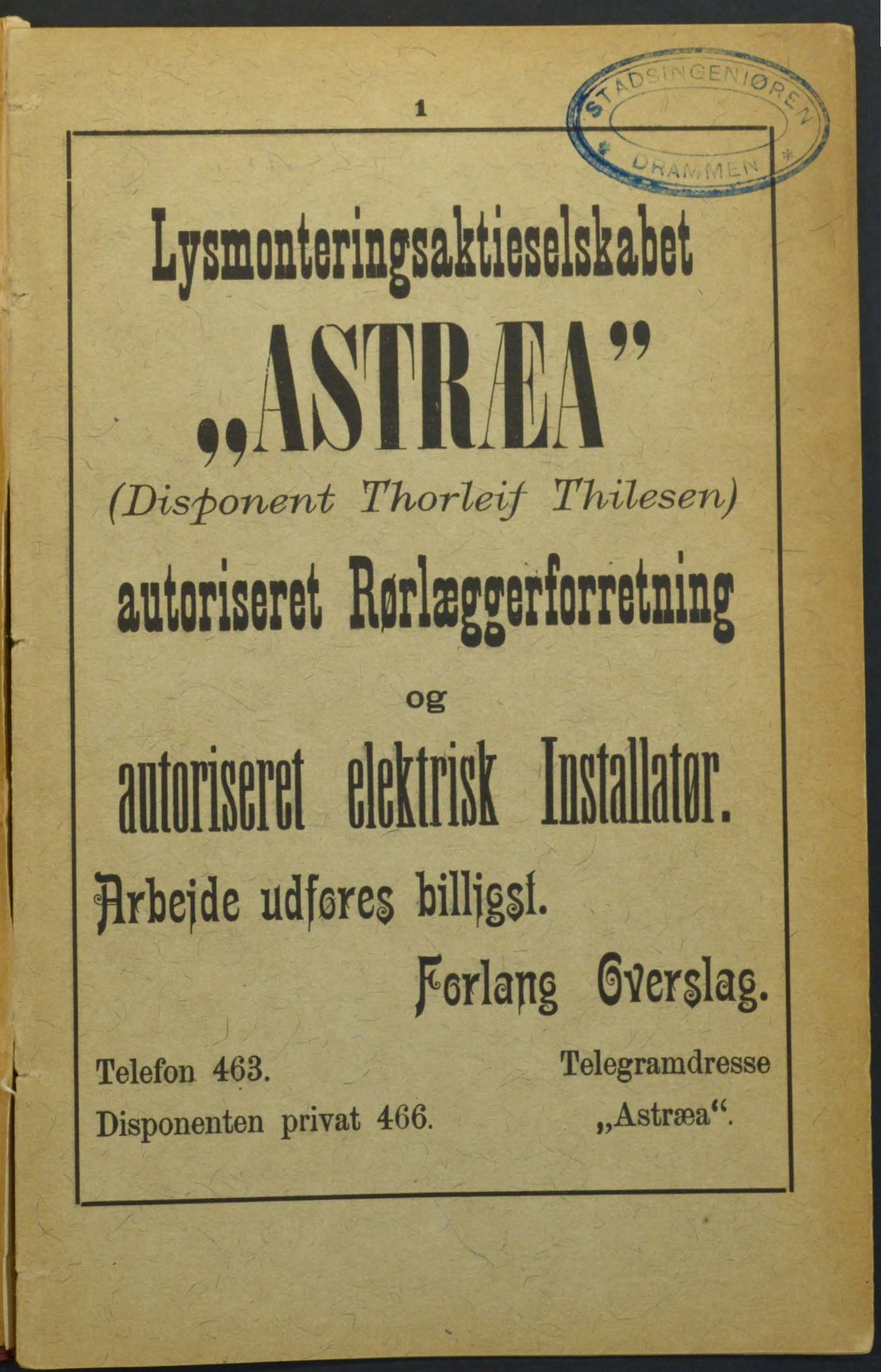 Drammen adressebok, DRMK/-, 1904-1905, p. 1