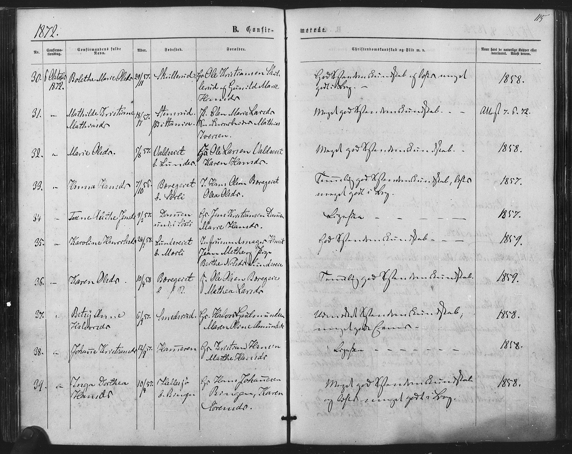 Sørum prestekontor Kirkebøker, AV/SAO-A-10303/F/Fa/L0006: Parish register (official) no. I 6, 1864-1877, p. 115