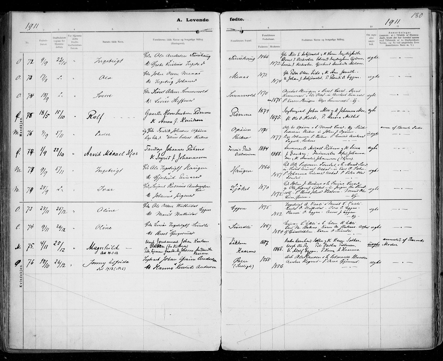 Ministerialprotokoller, klokkerbøker og fødselsregistre - Sør-Trøndelag, AV/SAT-A-1456/668/L0811: Parish register (official) no. 668A11, 1894-1913, p. 180