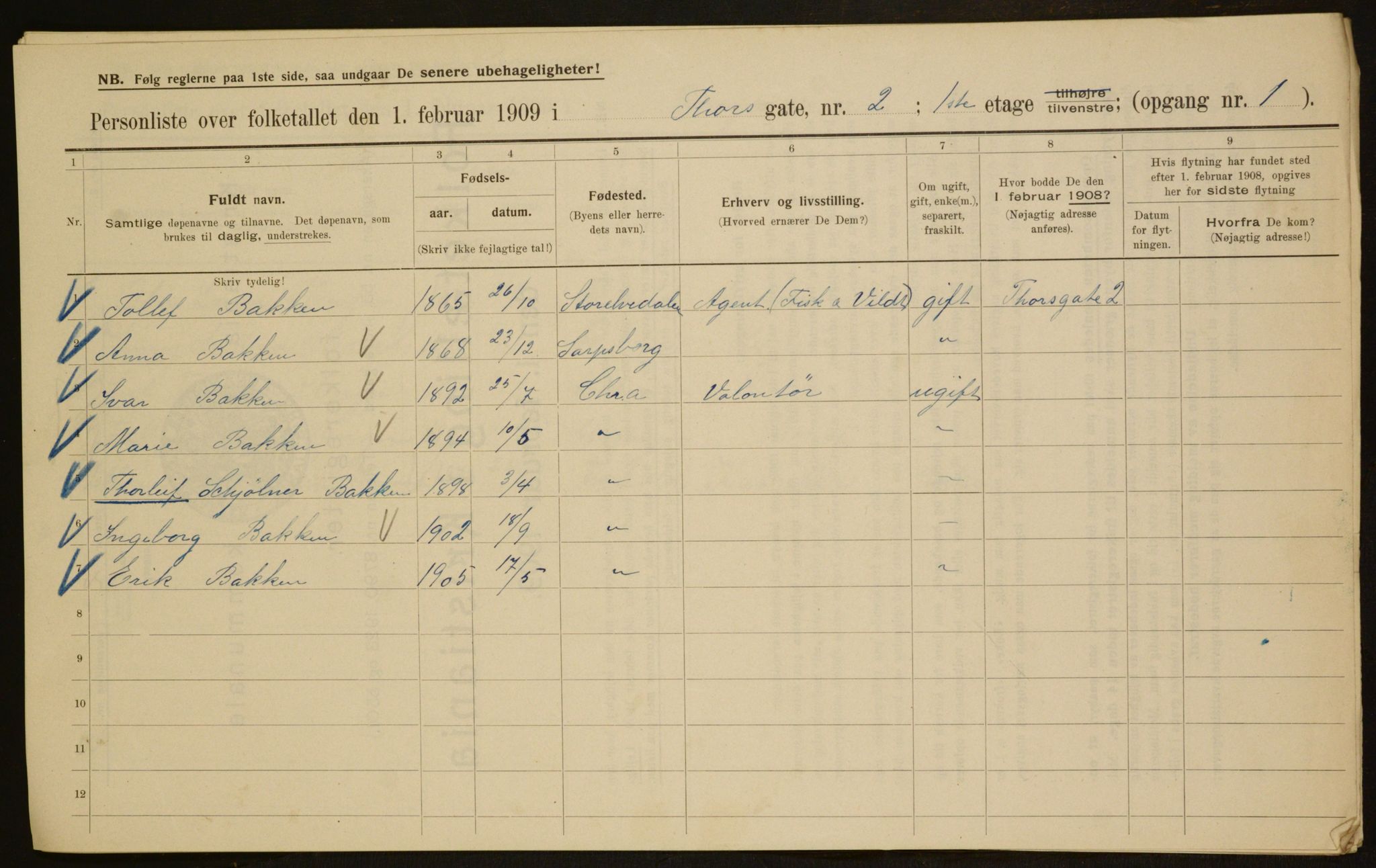 OBA, Municipal Census 1909 for Kristiania, 1909, p. 103726