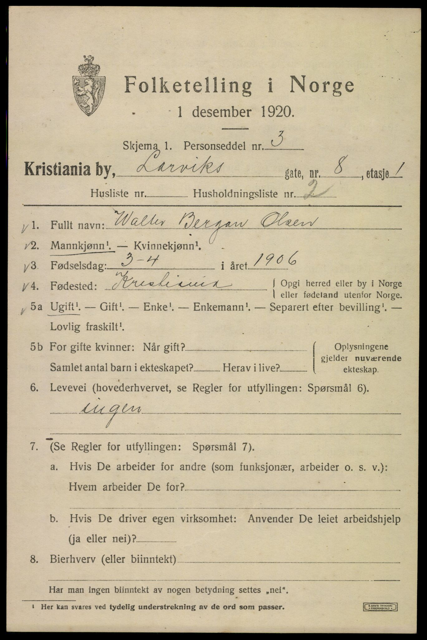 SAO, 1920 census for Kristiania, 1920, p. 361629