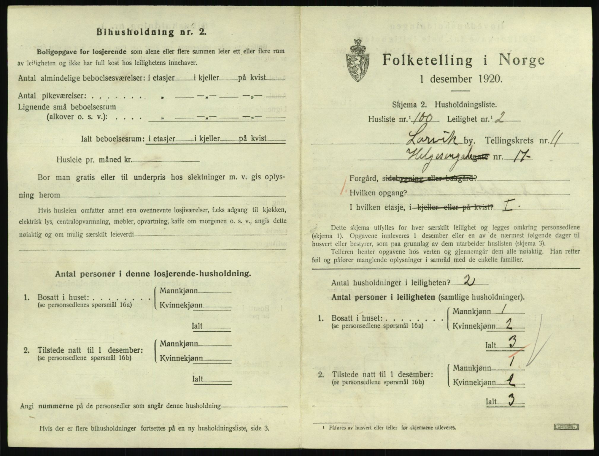 SAKO, 1920 census for Larvik, 1920, p. 8340