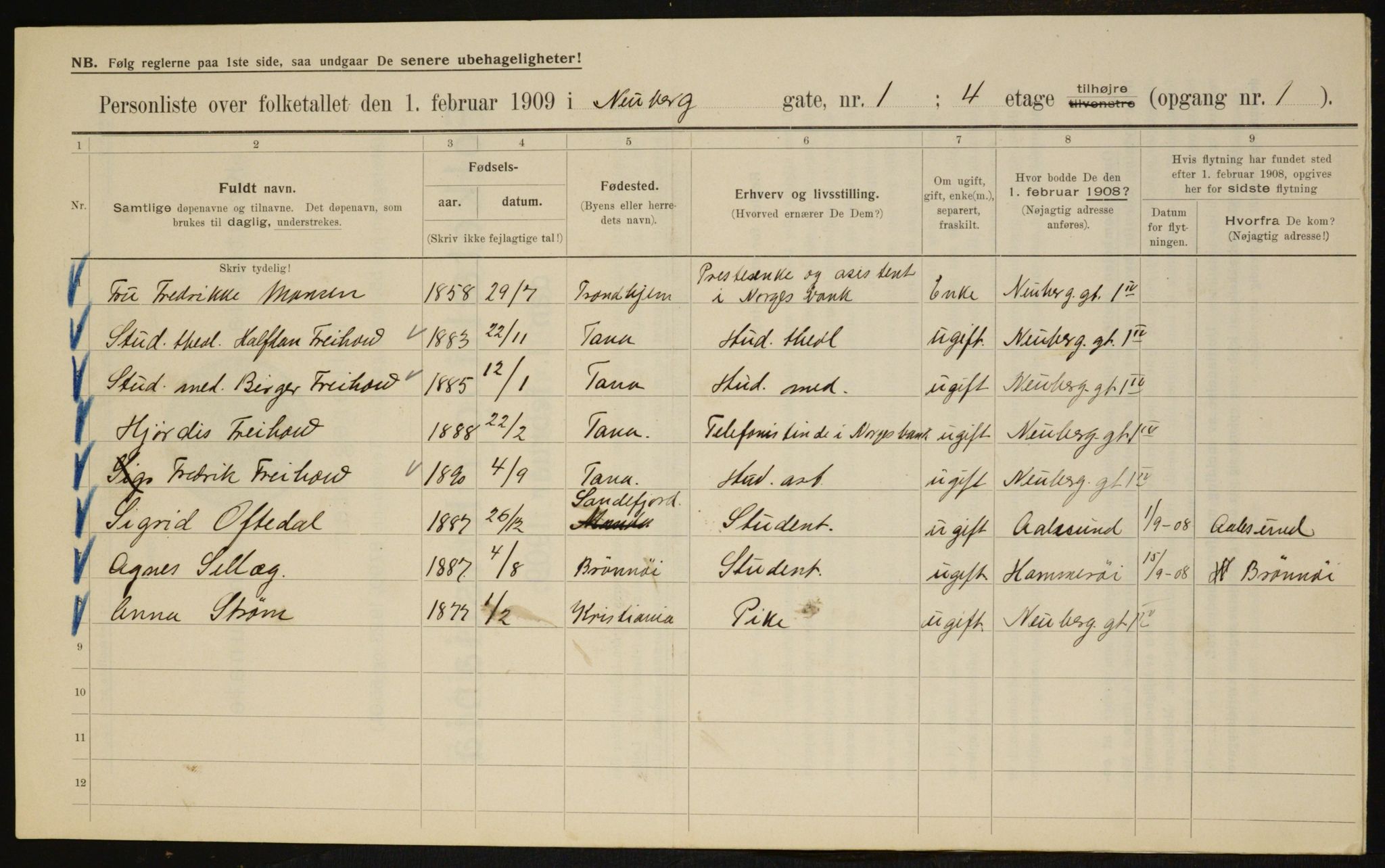 OBA, Municipal Census 1909 for Kristiania, 1909, p. 63175