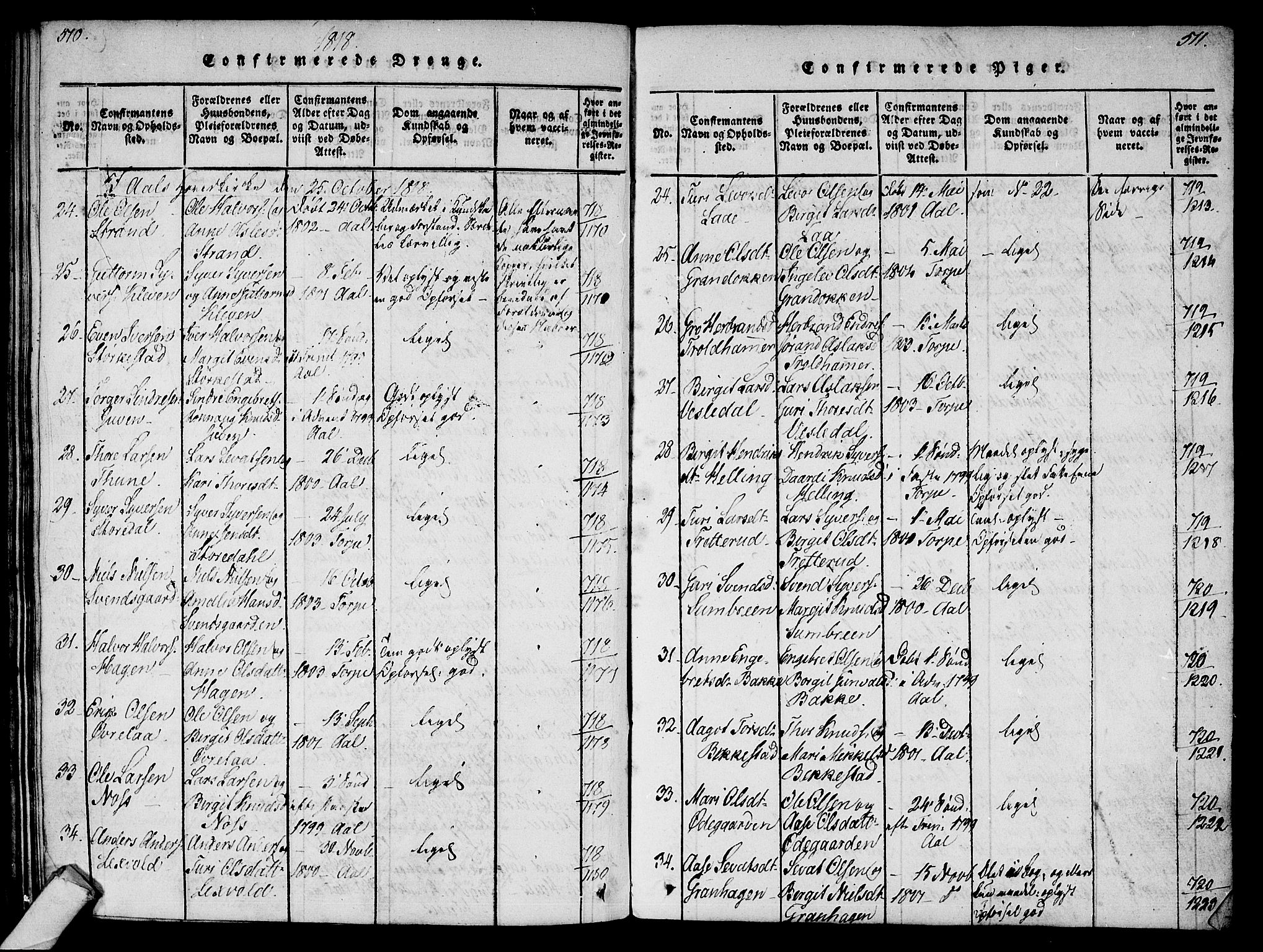 Ål kirkebøker, AV/SAKO-A-249/F/Fa/L0004: Parish register (official) no. I 4, 1815-1825, p. 510-511