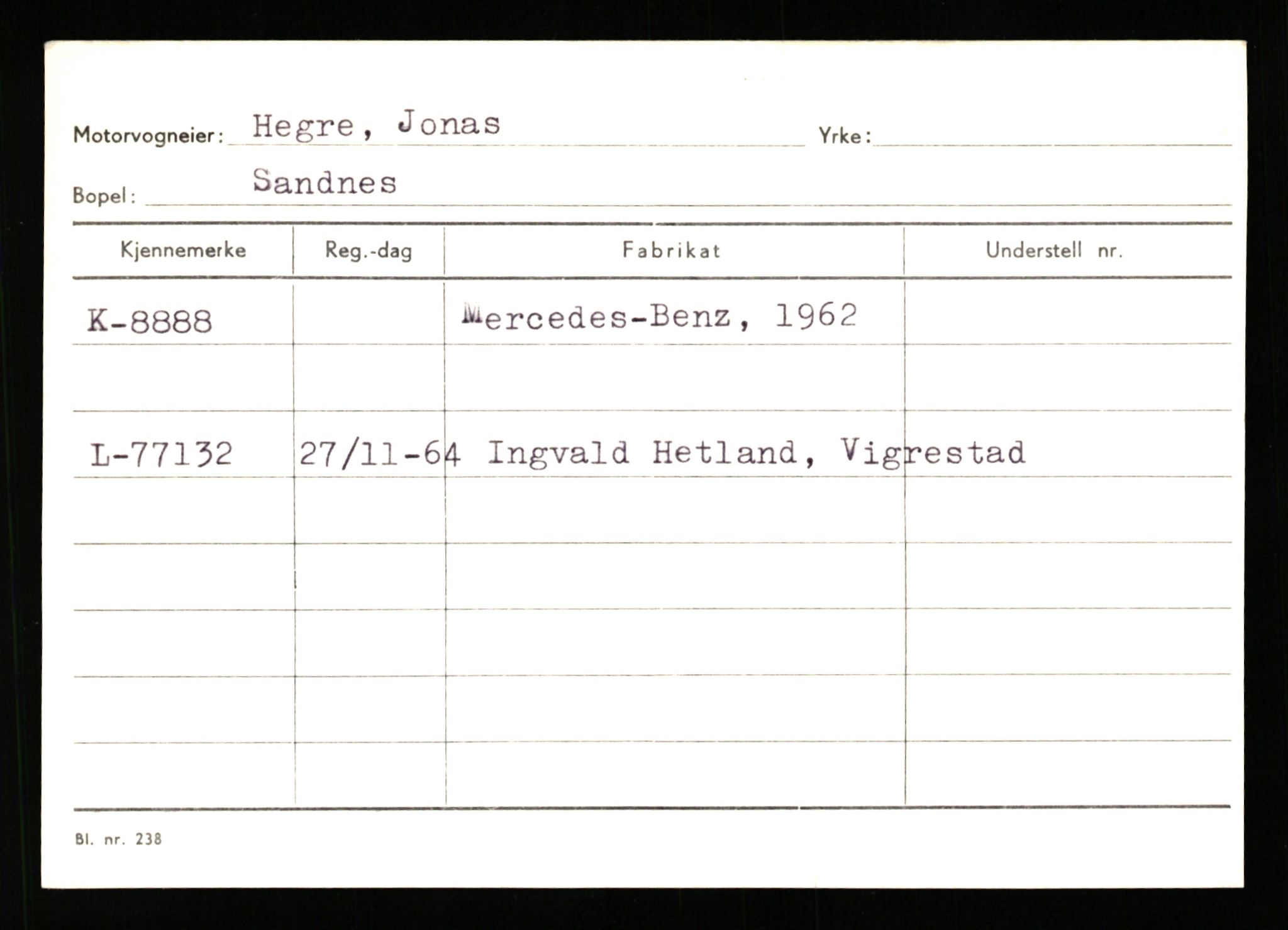 Stavanger trafikkstasjon, SAST/A-101942/0/G/L0002: Registreringsnummer: 5791 - 10405, 1930-1971, p. 2043