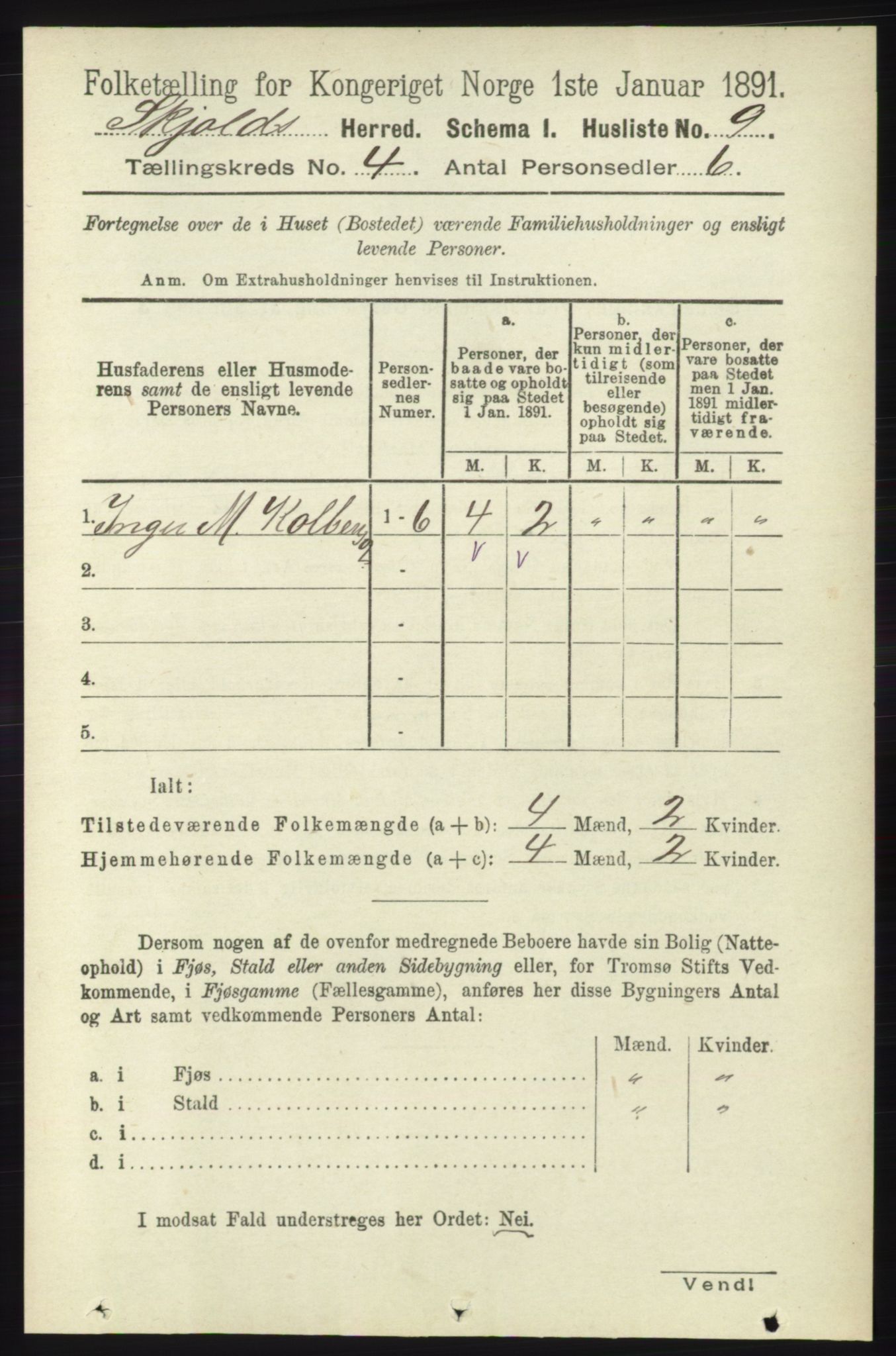 RA, 1891 census for 1154 Skjold, 1891, p. 519