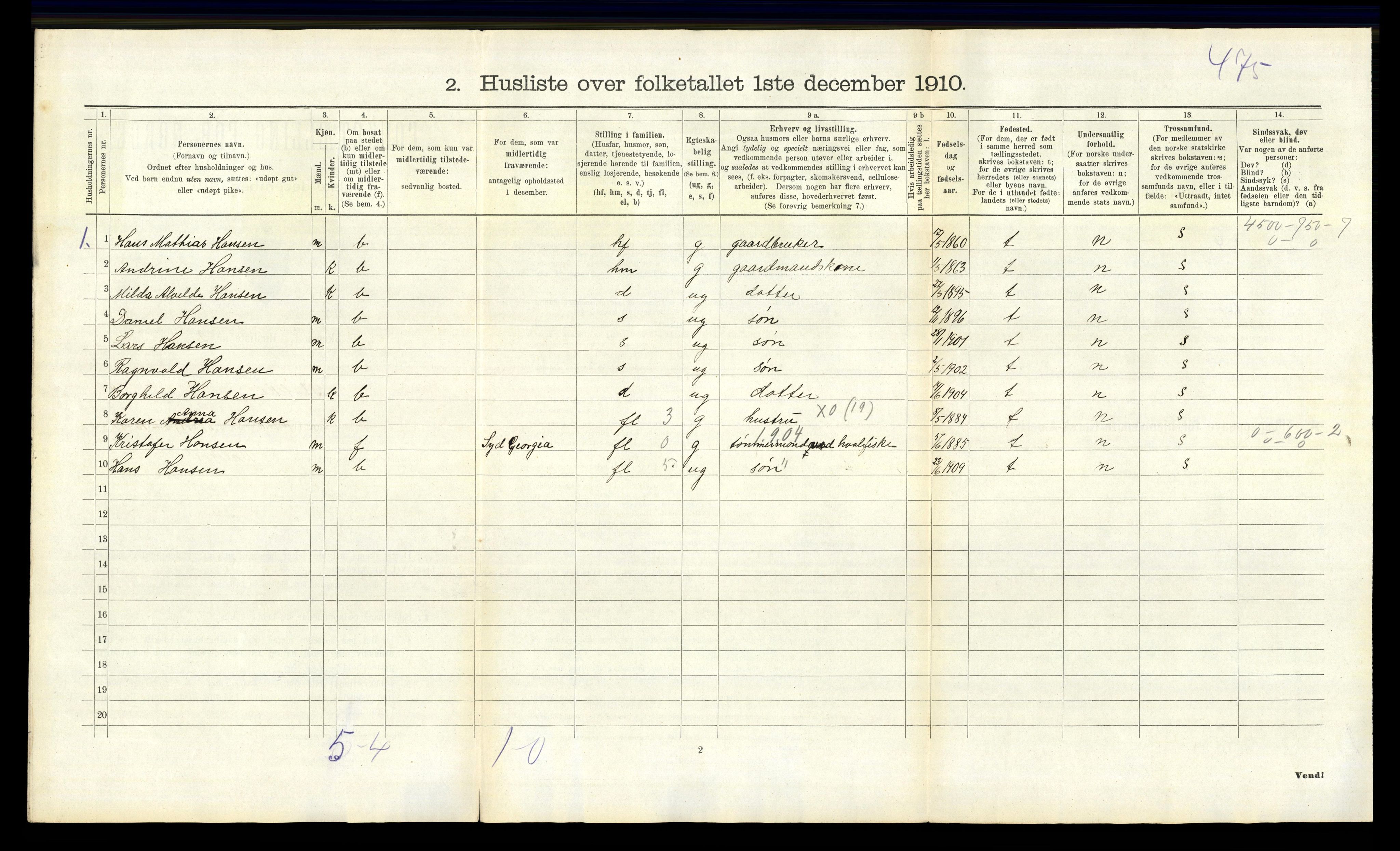 RA, 1910 census for Stokke, 1910, p. 1339