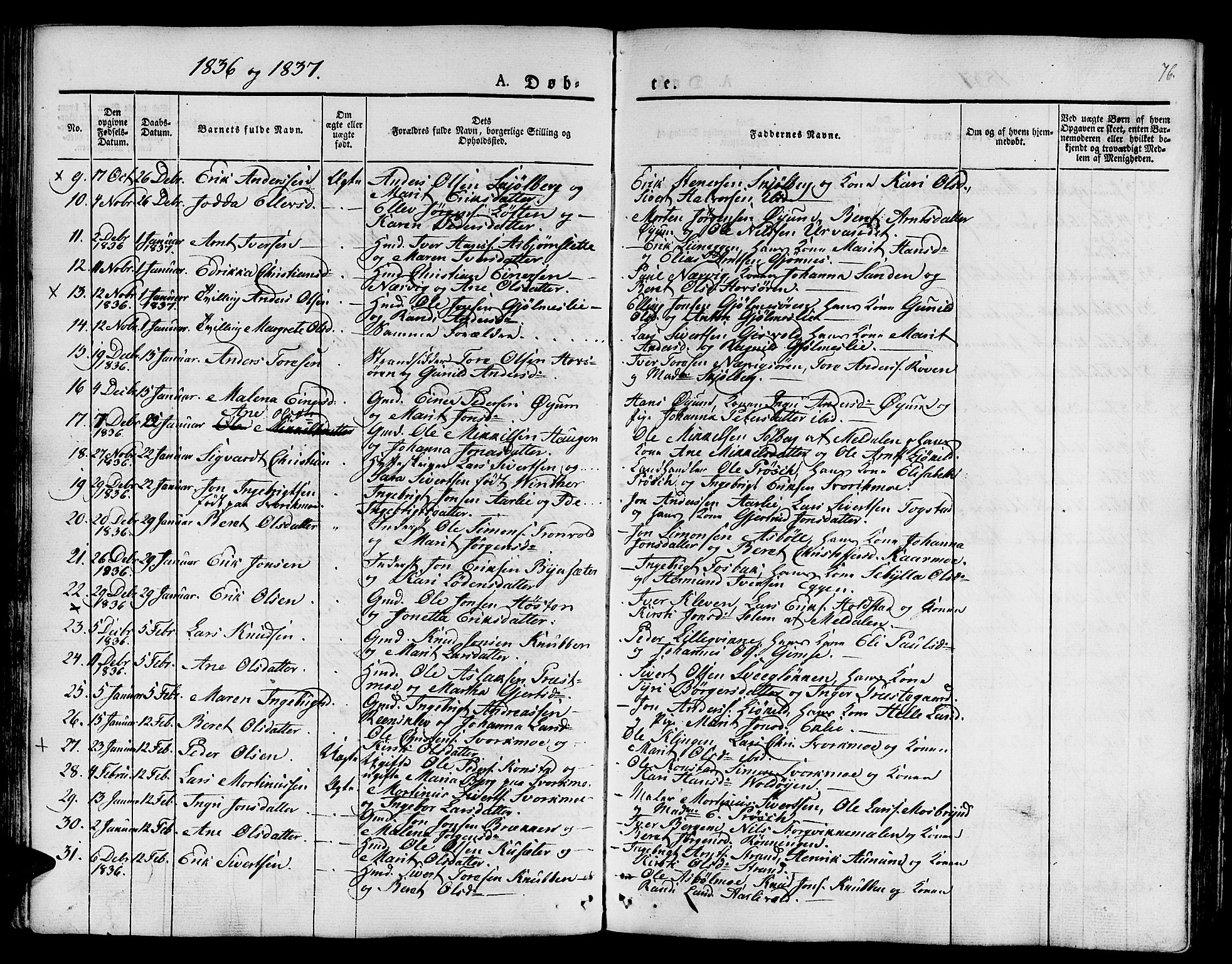 Ministerialprotokoller, klokkerbøker og fødselsregistre - Sør-Trøndelag, SAT/A-1456/668/L0804: Parish register (official) no. 668A04, 1826-1839, p. 76