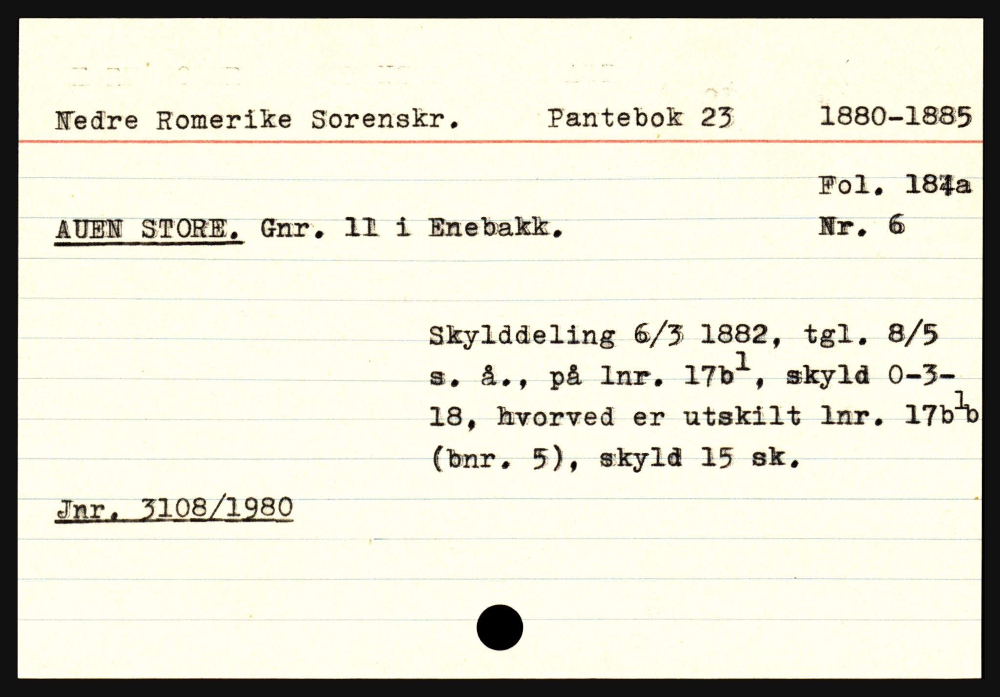 Statsarkivet i Oslo, AV/SAO-A-10621/Z/Zb/L0009: Enebakk (Auen - Årsrud), Feiring (Almelien - Torgunrød), Fet m/ Rælingen (Auten - Garder), p. 20